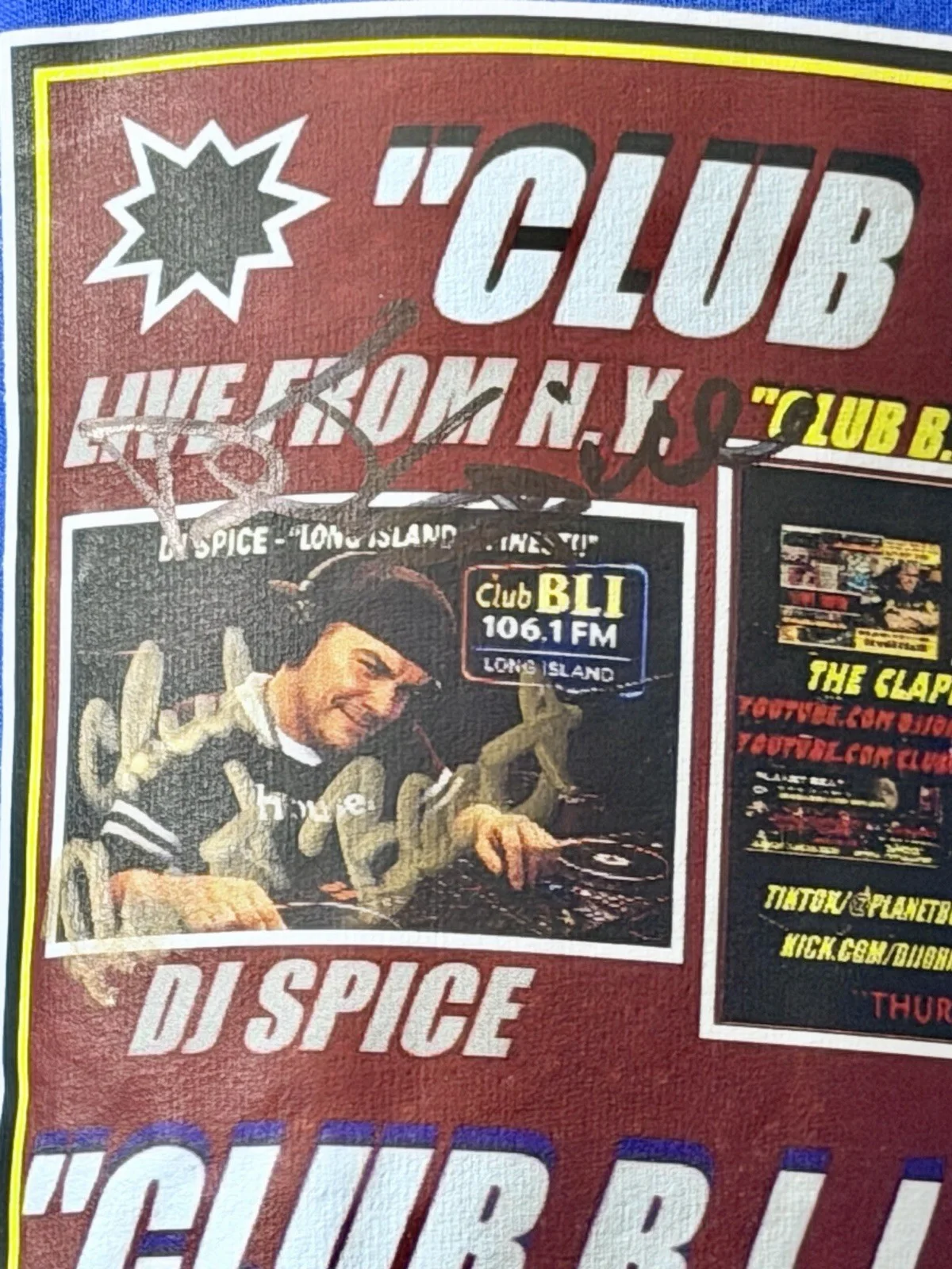 “CLUB BLI 106.1 FM NIGHT” AUTOGRAPHED TEE “SHOWWORN” BY LEGENDARY N.Y. DJ SPICE, изображение 2