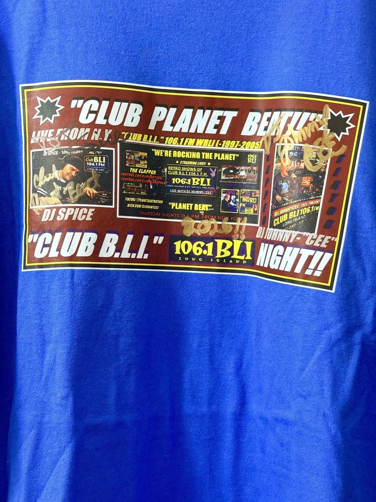 “CLUB BLI 106.1 FM NIGHT” AUTOGRAPHED TEE “SHOWWORN” BY LEGENDARY N.Y. DJ SPICE, изображение 3