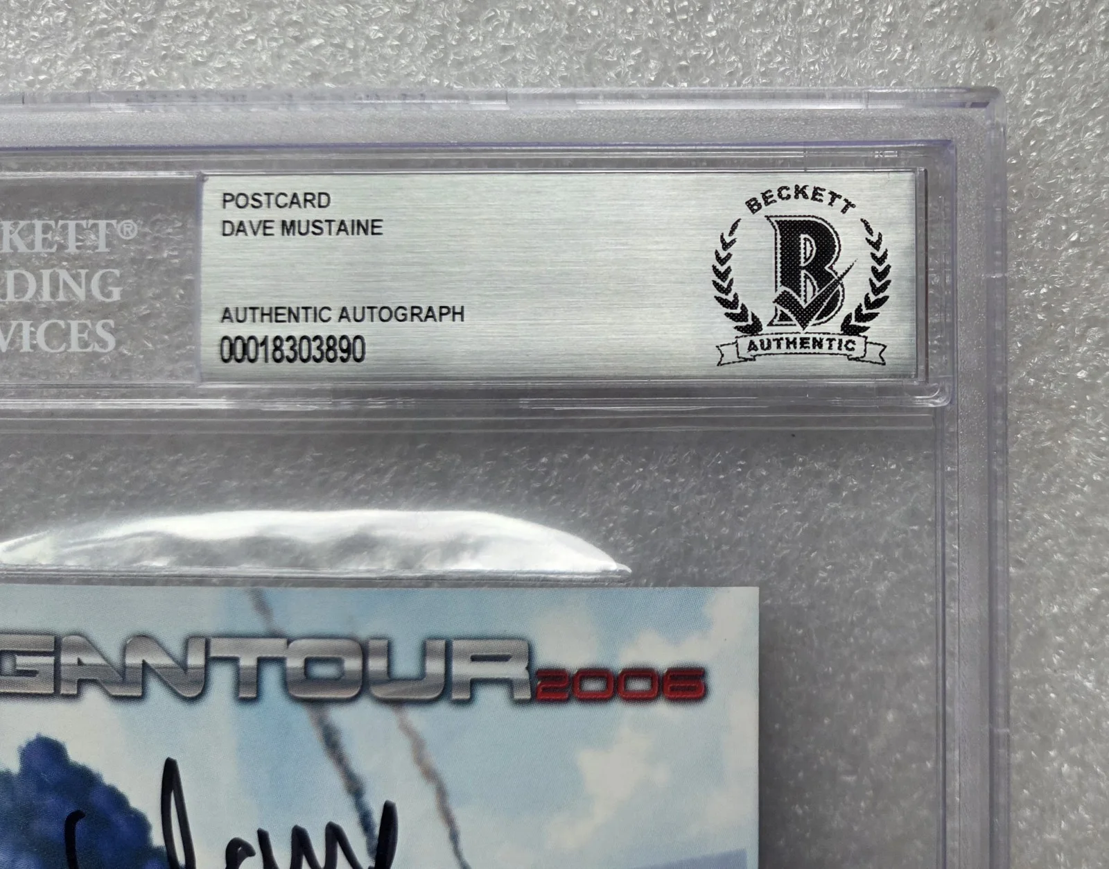 DAVE MUSTAINE SIGNED POSTCARD BECKETT BAS COA AUTOGRAPHED SLABBED MEGADETH 2006, image 2
