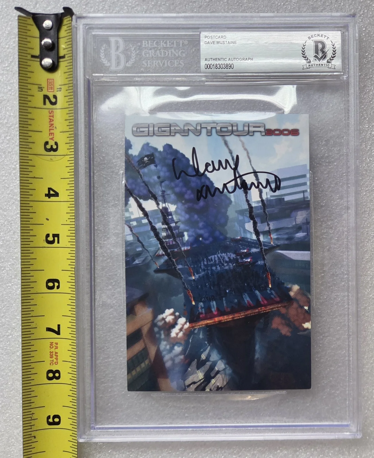 DAVE MUSTAINE SIGNED POSTCARD BECKETT BAS COA AUTOGRAPHED SLABBED MEGADETH 2006, image 3