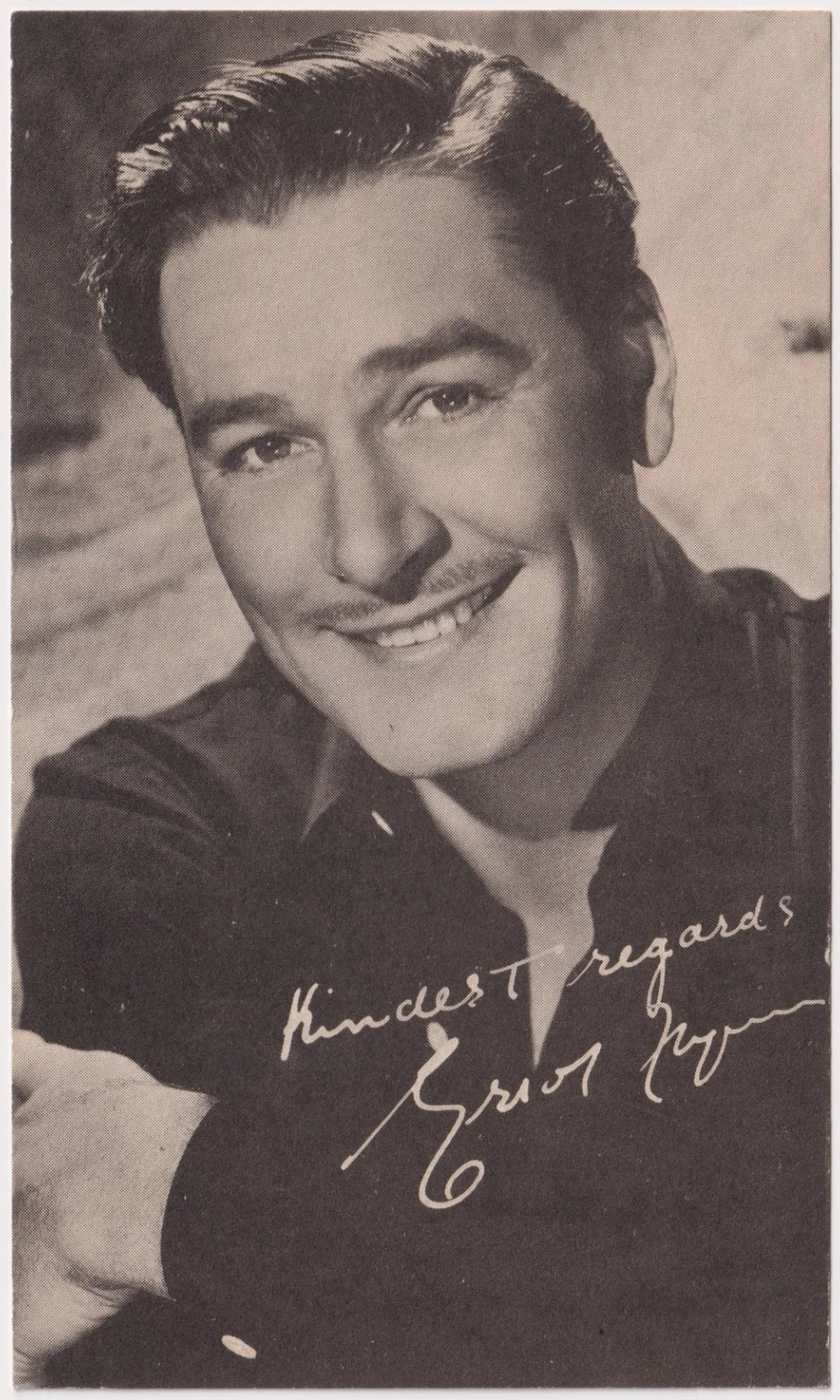 Errol Flynn Actor Photo Postcard Facsimile Autograph Warner Bros Burbank, image 2