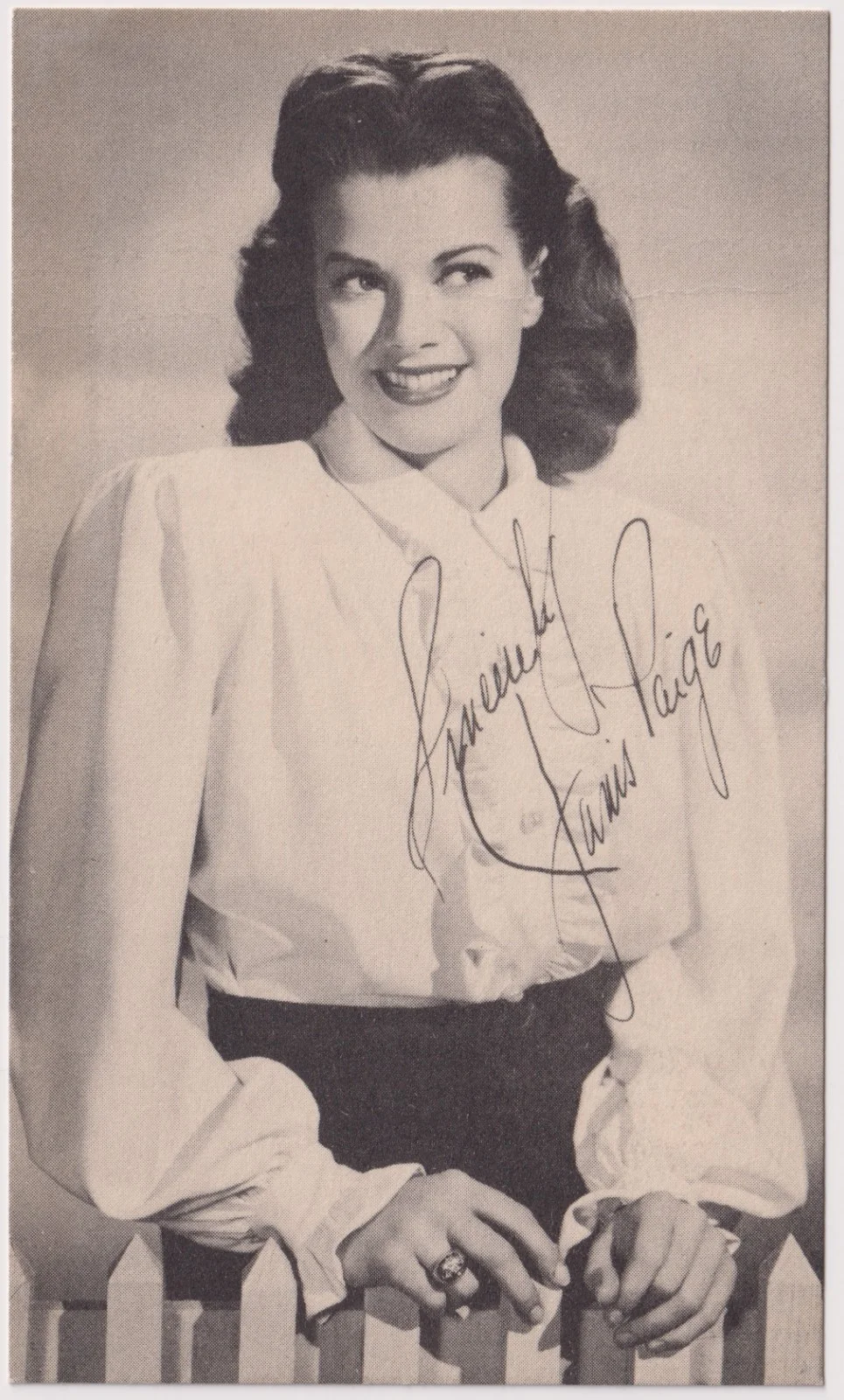 Janis Paige Photo Postcard Warner Bros Hollywood Actress Facsimile 1940s, image 2