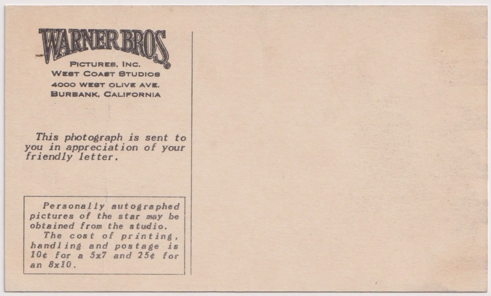 Janis Paige Photo Postcard Warner Bros Hollywood Actress Facsimile 1940s, image 3