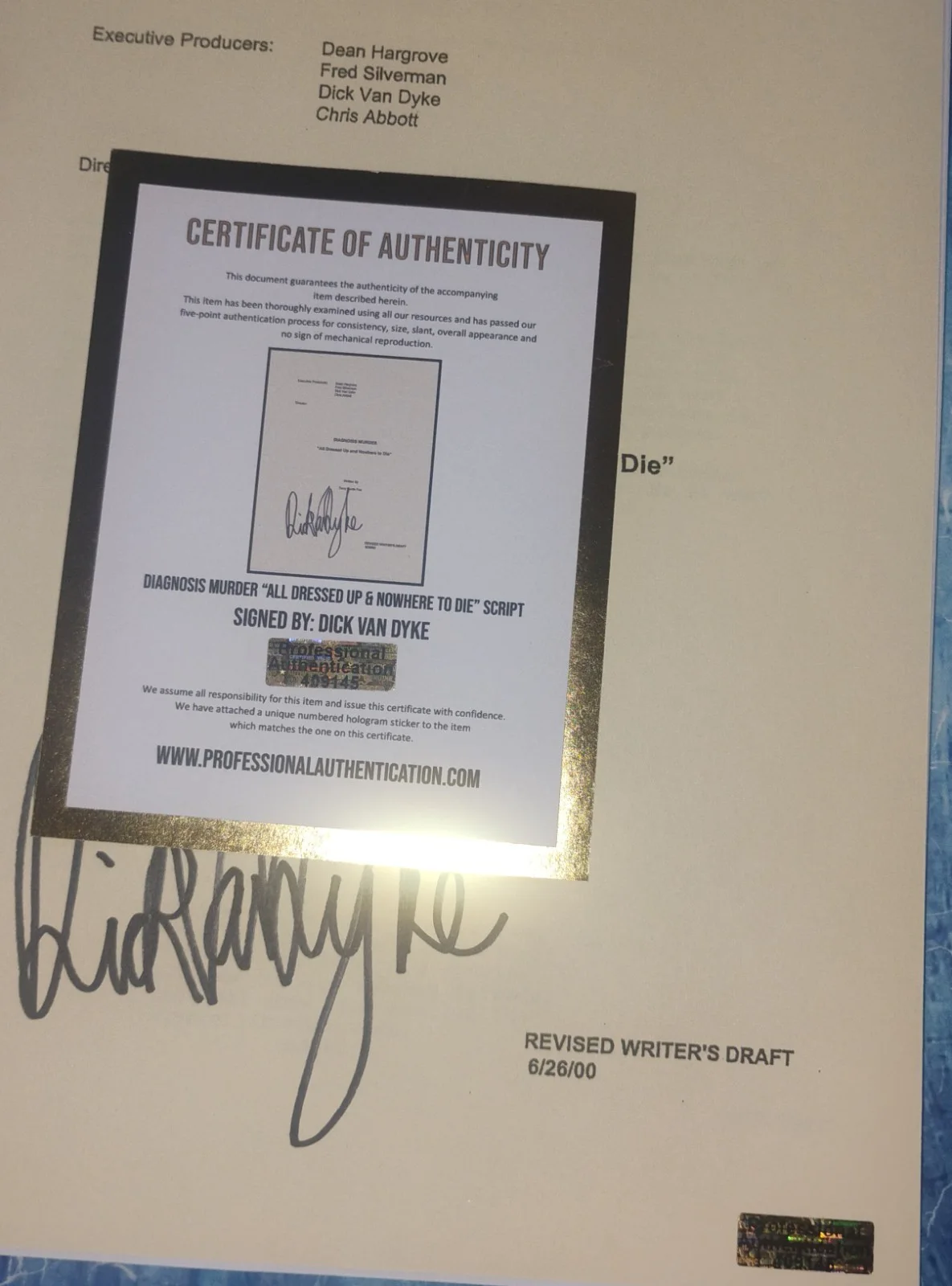 Dick Van Dyke Hand Signed Autograph Diagnosis Murder Script COA - NO US TARIFFS, image 5