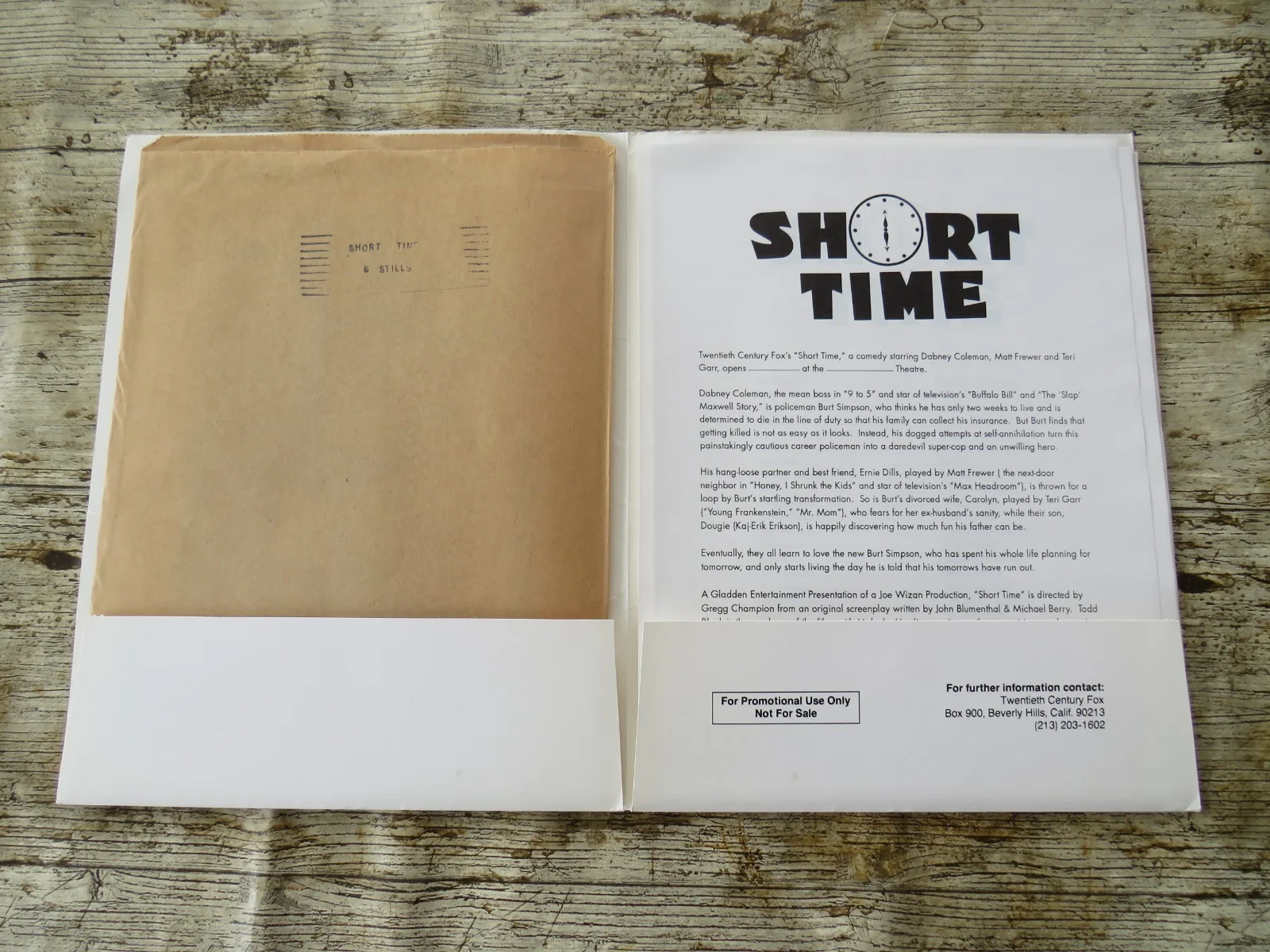 SHORT TIME ORIGINAL 1990 CINEMA FILM MOVIE PRESS KIT Dabney Coleman 6 PHOTOS, изображение 2
