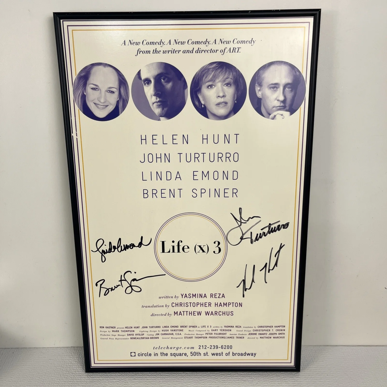 Helen Hunt — Life (X) 3 Cast Signed 2003 Broadway Poster Window Card Helen Hunt John Turturro