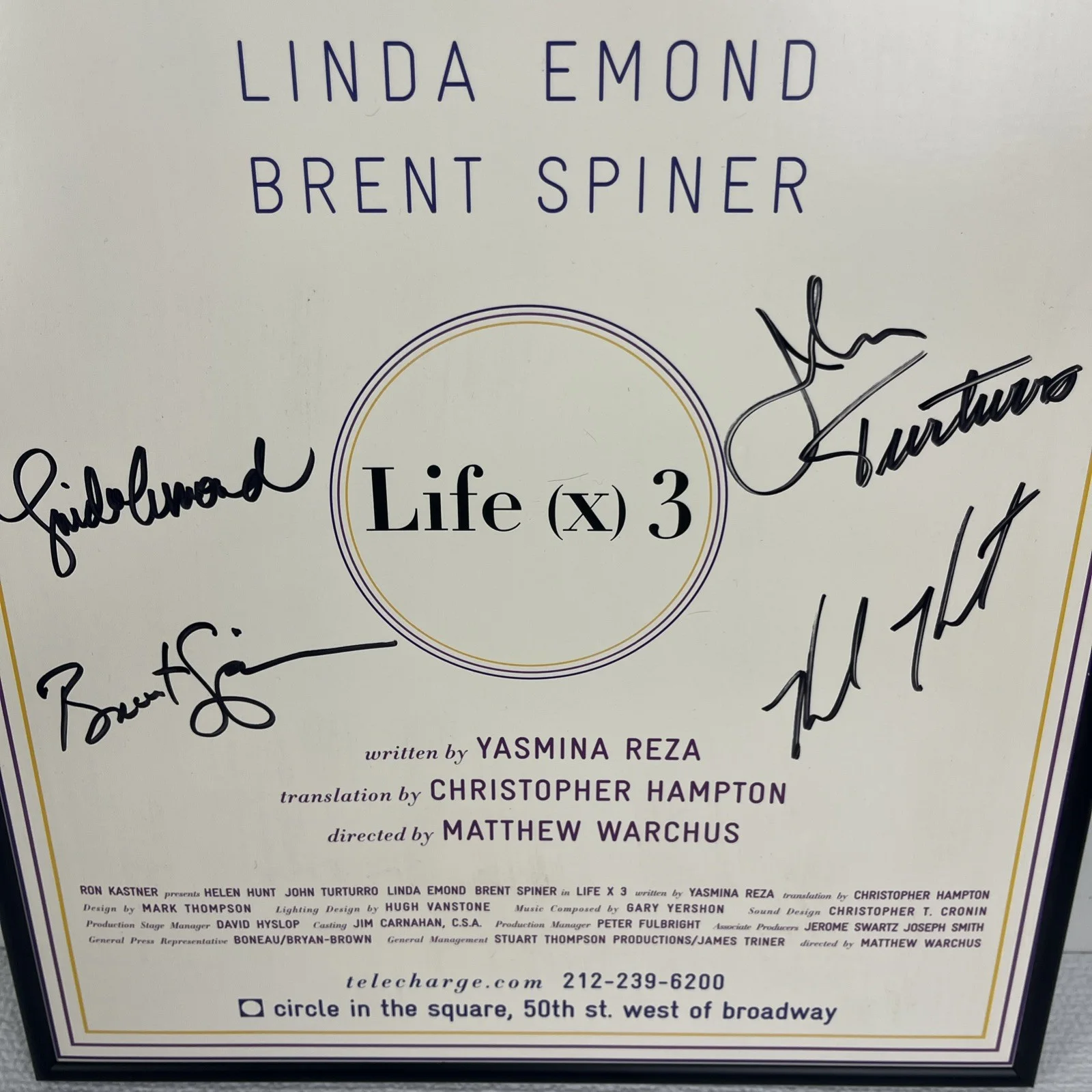 Helen Hunt — Life (X) 3 Cast Signed 2003 Broadway Poster Window Card Helen Hunt John Turturro, image 2
