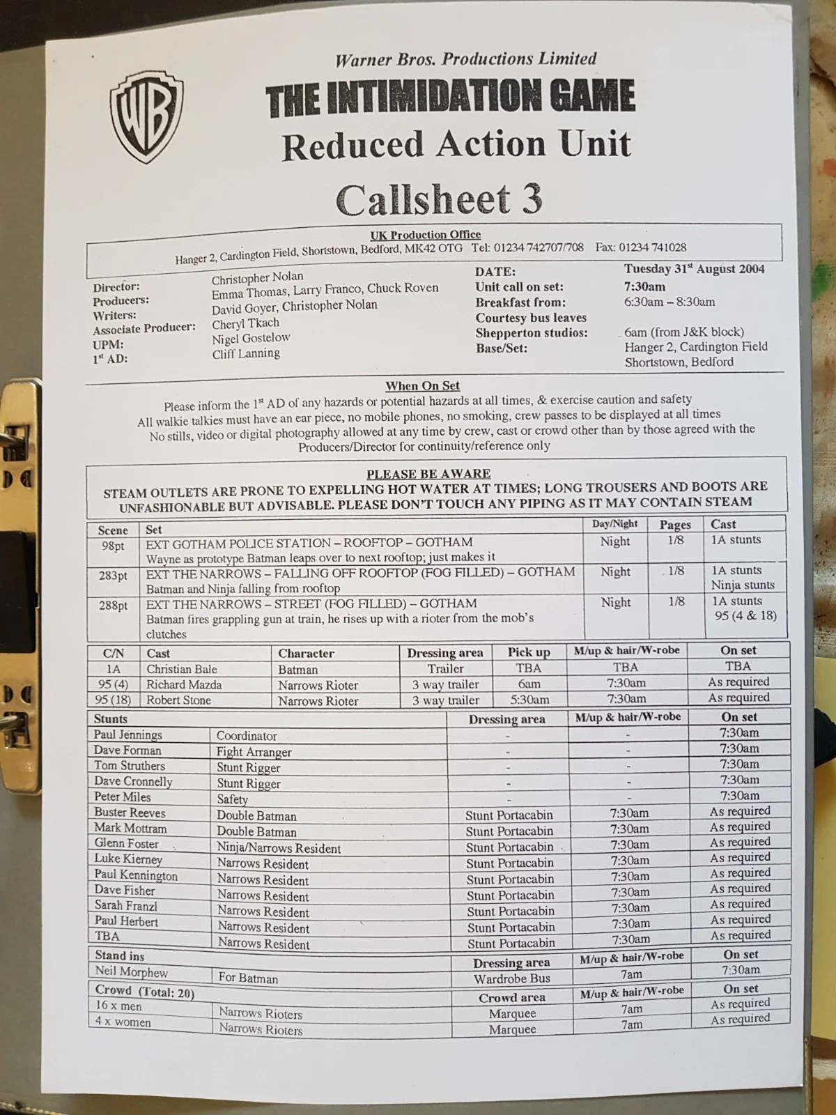 Batman Begins movie call sheet and concept art props (callsheet #3), изображение 2