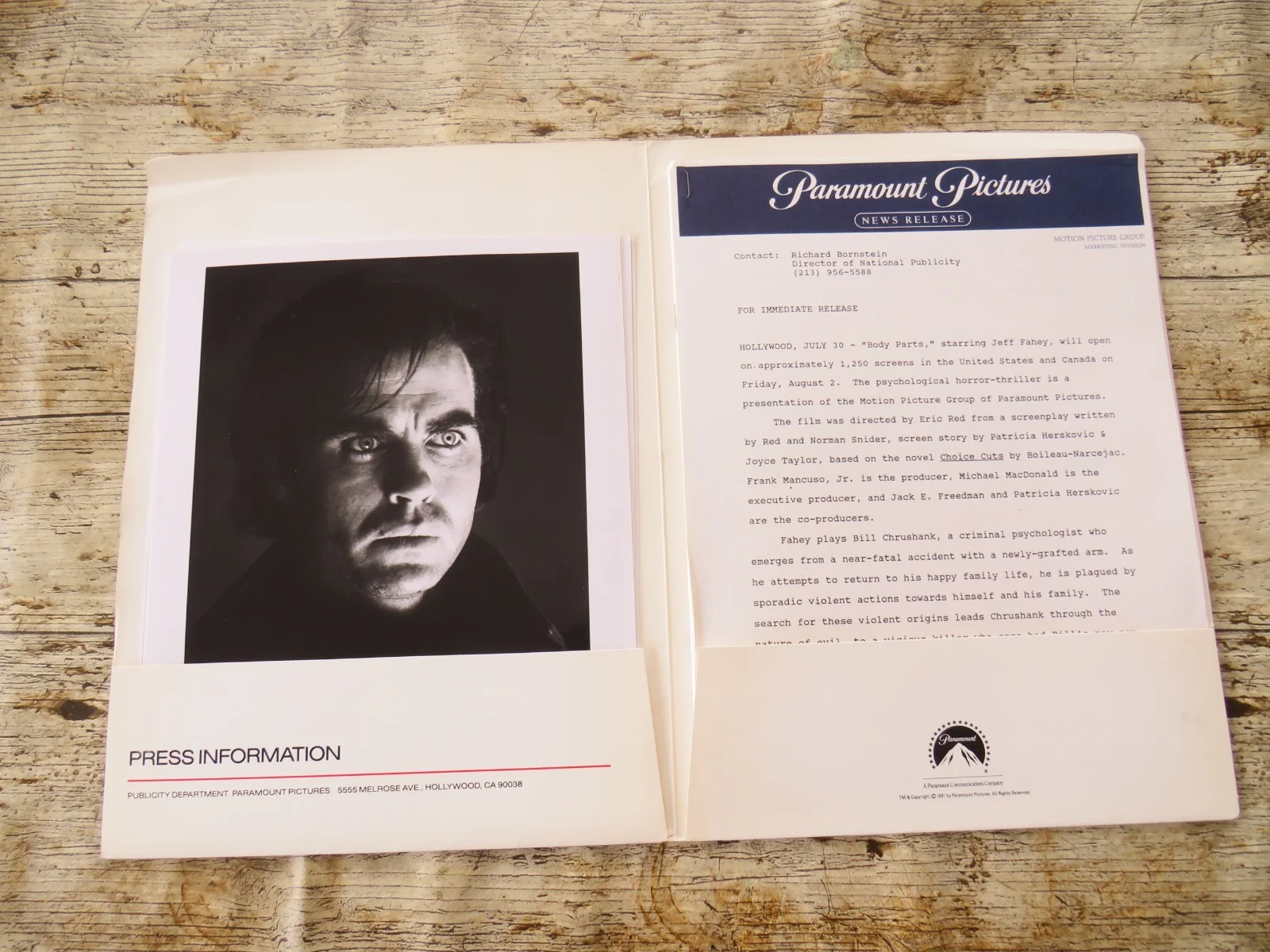 BODY PARTS ORIGINAL 1991 CINEMA FILM MOVIE PRESS KIT Jeff Fahey 6 PHOTOS HORROR, изображение 2