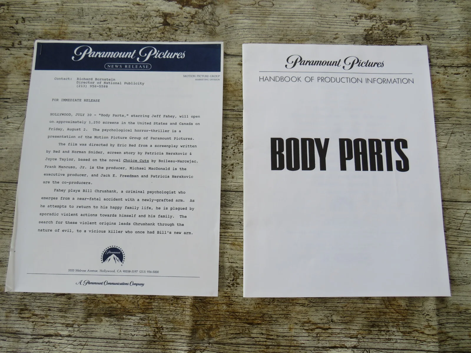 BODY PARTS ORIGINAL 1991 CINEMA FILM MOVIE PRESS KIT Jeff Fahey 6 PHOTOS HORROR, изображение 3