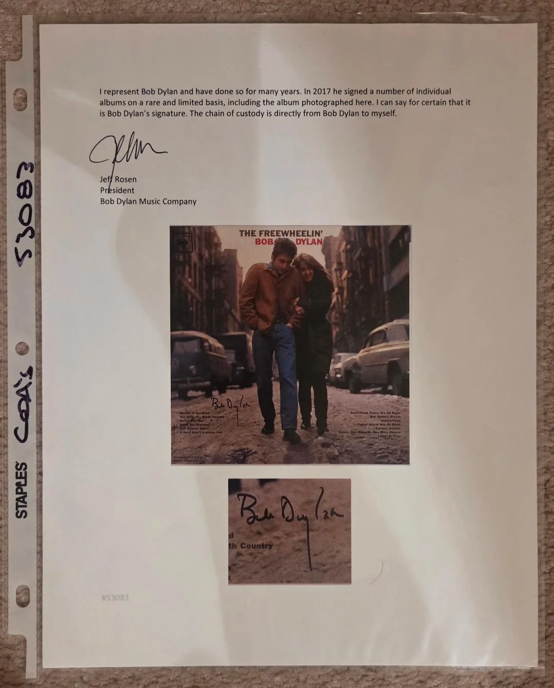 Bob Dylan Signed Autographed The Freewheelin Record Album JSA, Rosen, Real LOAS, изображение 3