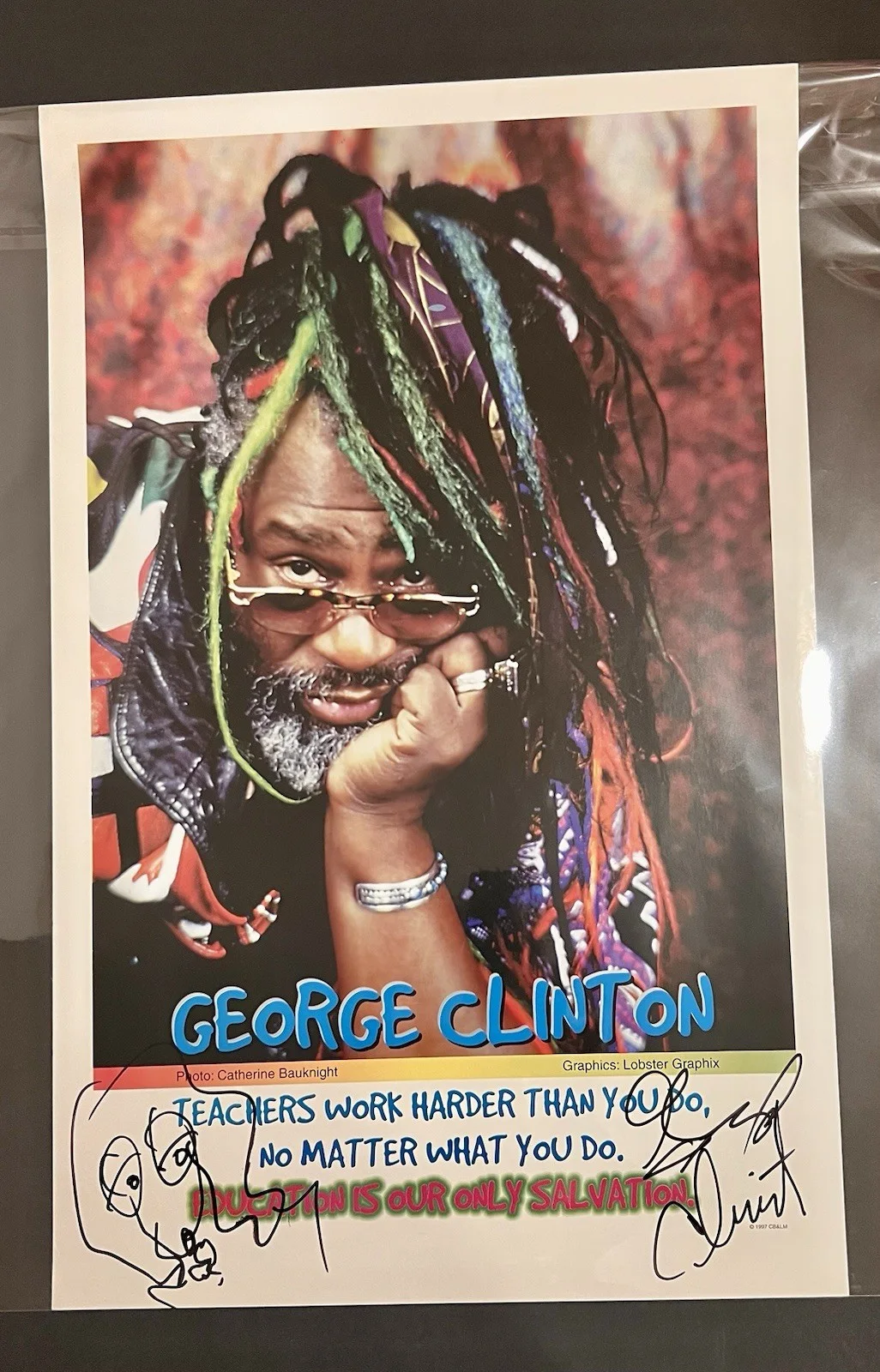 George Clinton Autographed 'Teachers Work Harder Than You Do' Poster 1997 RARE🔥, изображение 3