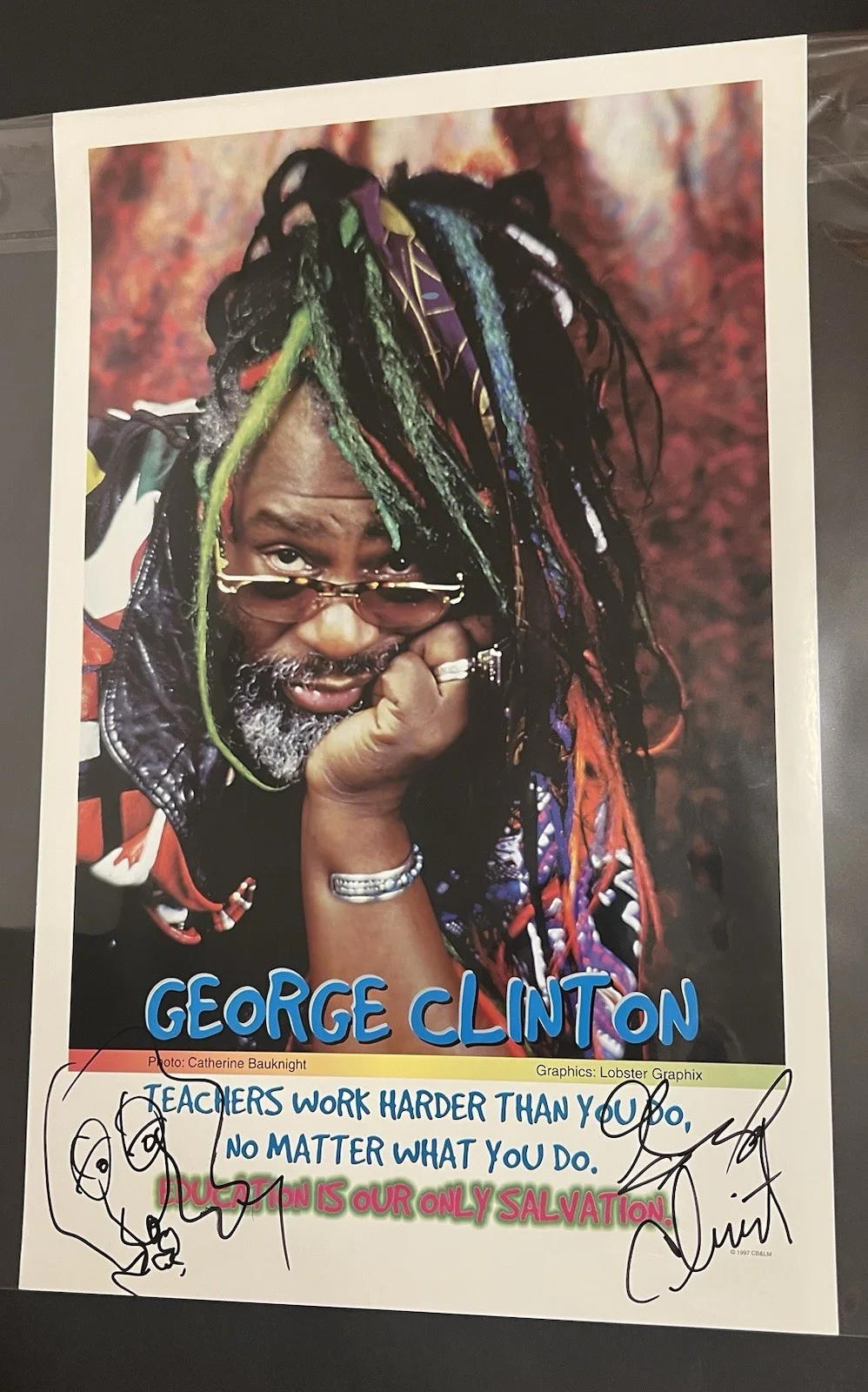 George Clinton Autographed 'Teachers Work Harder Than You Do' Poster 1997 RARE🔥, изображение 4