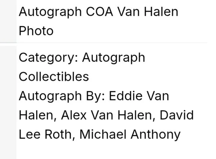 WITH COA VAN HALEN ORIGINAL FULL BAND AUTOGRAPHS 12X8" PERFECT CONDITION PHOTO, image 4