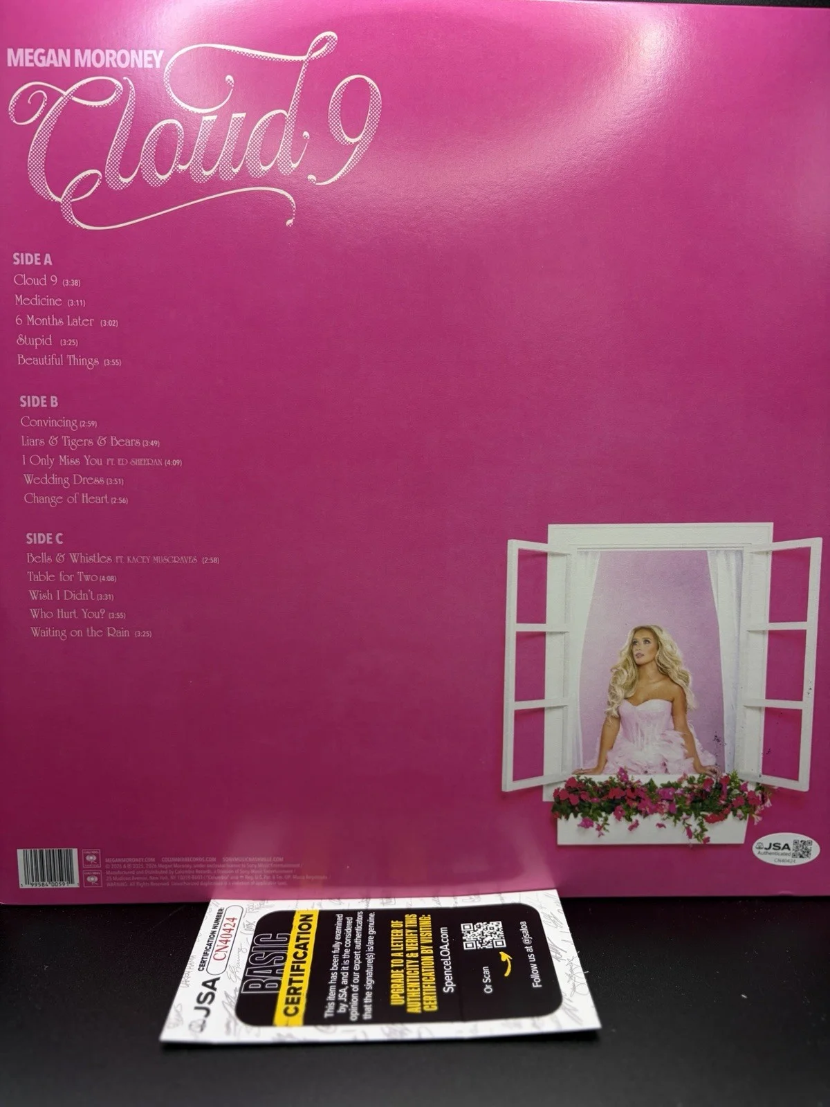 MEGAN MORONEY - Cloud 9: Megan's Signature Pink Signed Vinyl LP JSA COA, image 3