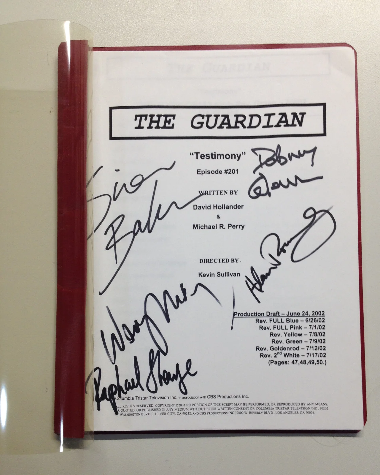 Dabney Coleman, Simon Baker, Alan Rosenberg, Raphael Sbarge — The Guardian Signed Script Autograph Dabney Coleman Baker Sbarge Rosenberg Moniz, image 2
