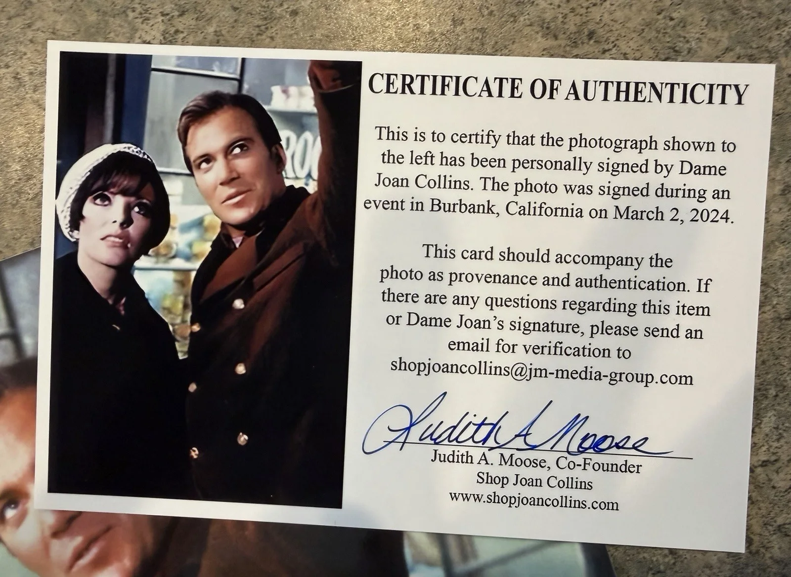 Joan Collins Signed Star Trek 8x10 Personalized Photo JSA Authentication, image 4