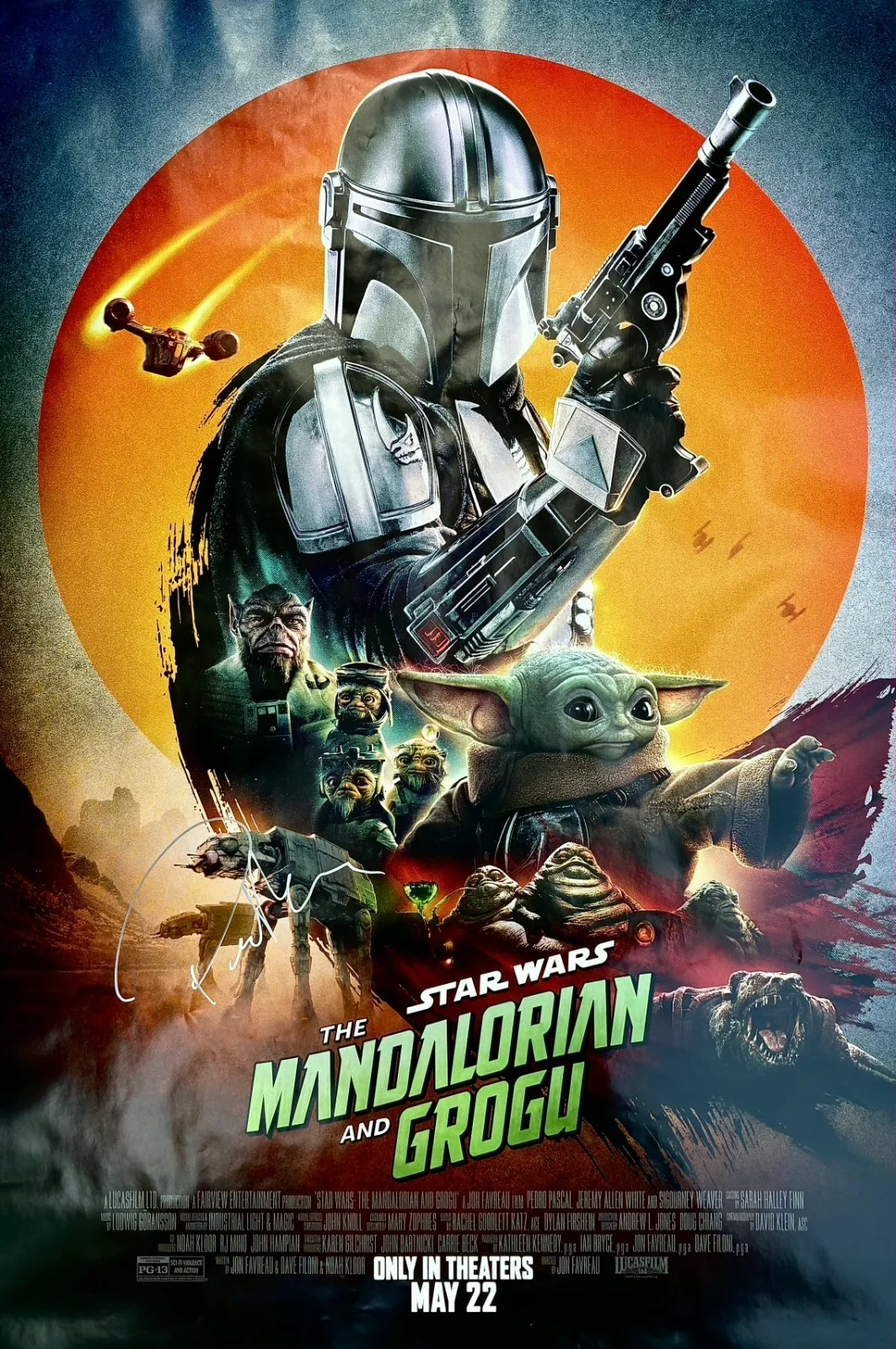pedro pascal — Pedro Pascal Signed Mandalorian And Grogu Original 27x40 Poster SWAU COA RARE