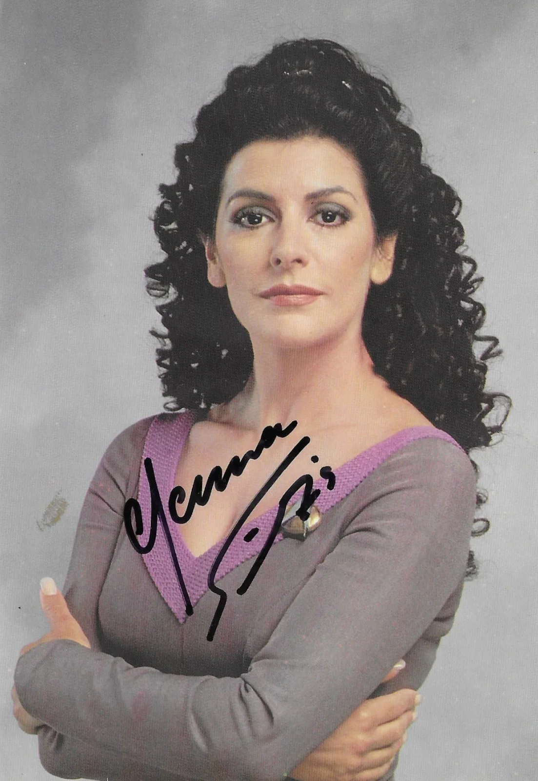Marina Sirtis — Marina Sirtis Signed Color 4x6 Postcard Star Trek The Next Generation Troi COA