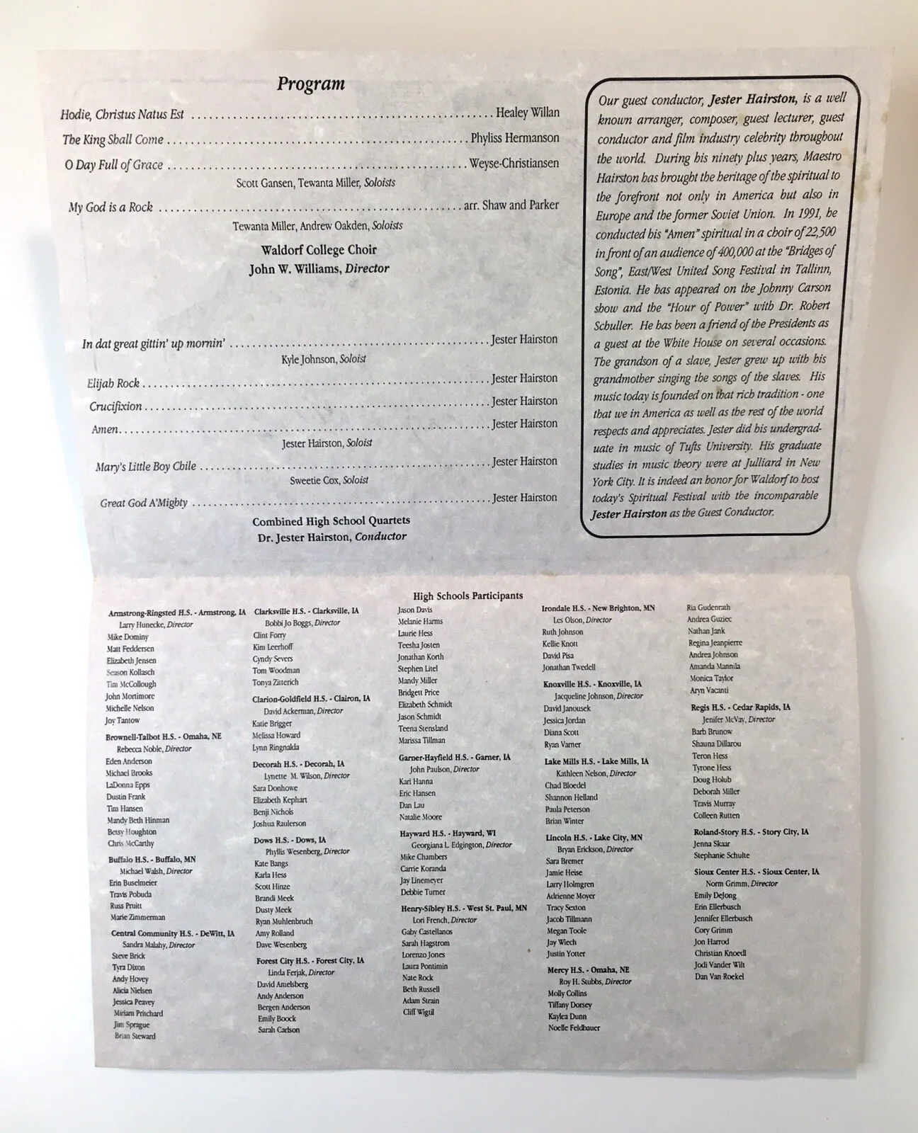 Festival of Spirituals Jester Hairston Signed Program March 1995 Guest Conductor, изображение 4