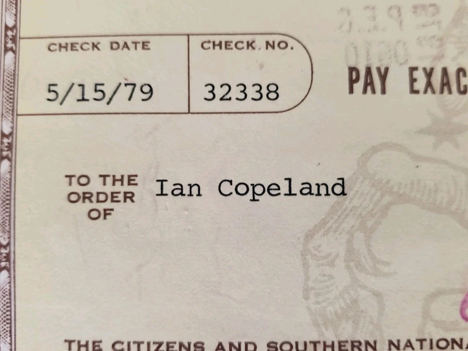 THE POLICE Manager IAN COPELAND Cheque - SIGNED - RARE, изображение 3