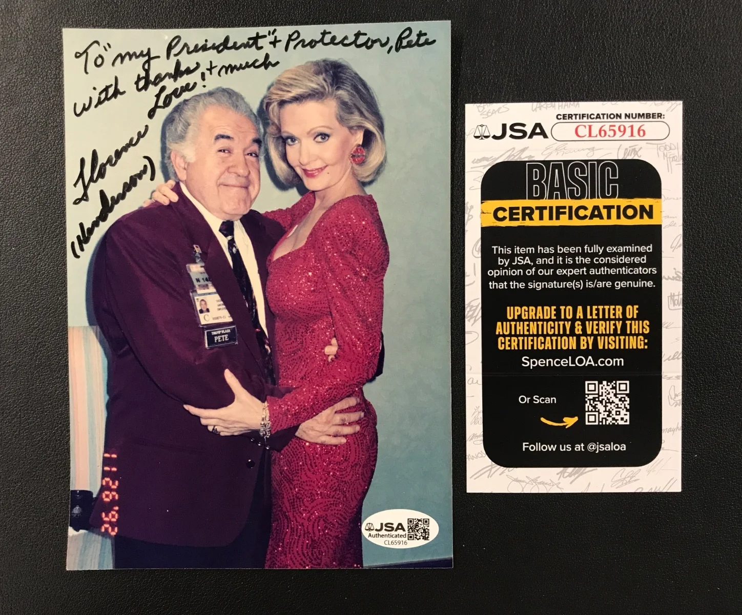 Florence Henderson — Florence Henderson Actress/Singer Signed Color Photo JSA "To 'my president'..."