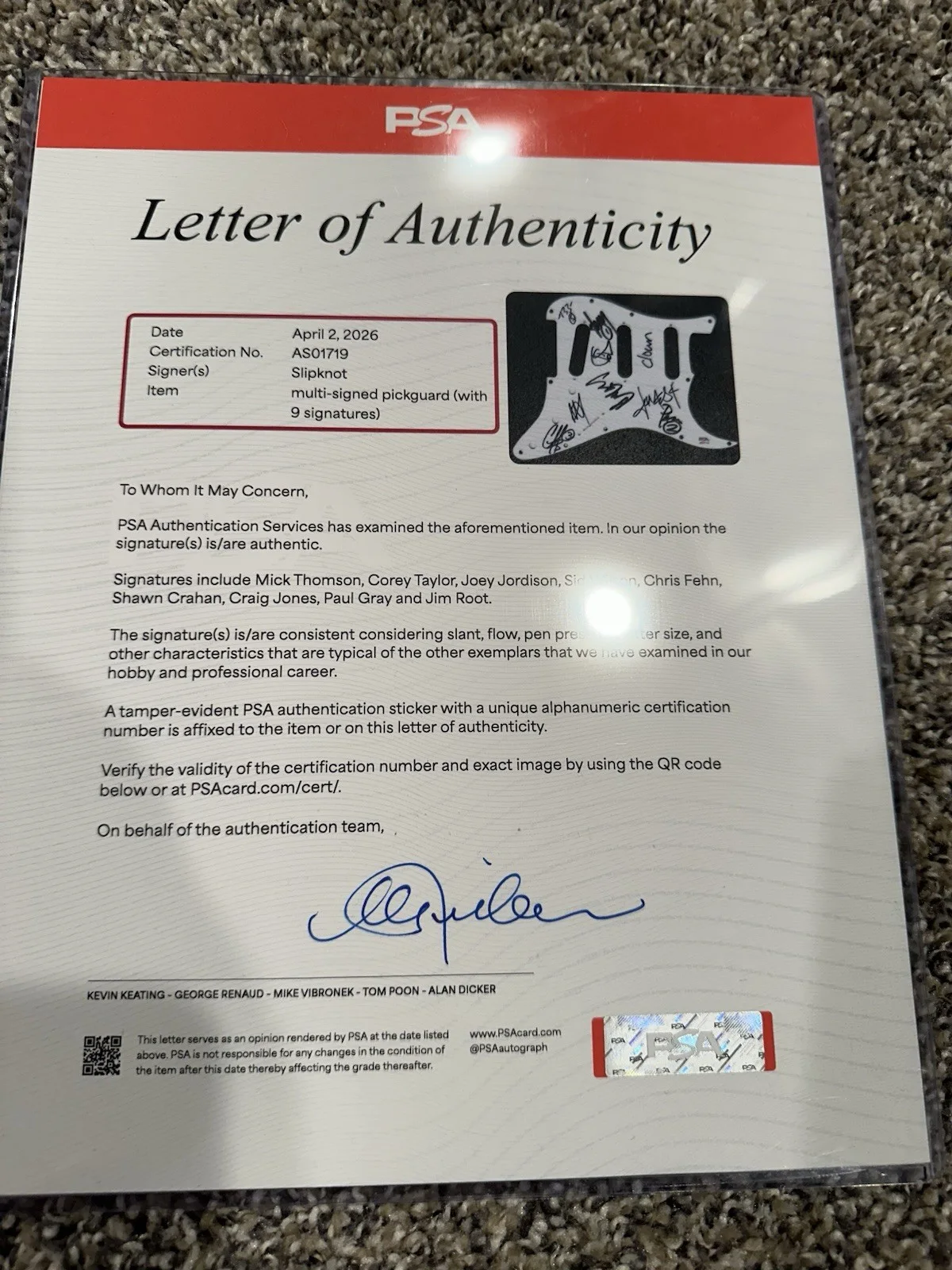 Slipknot. Signed Guitar. Og 9. Psa., image 2