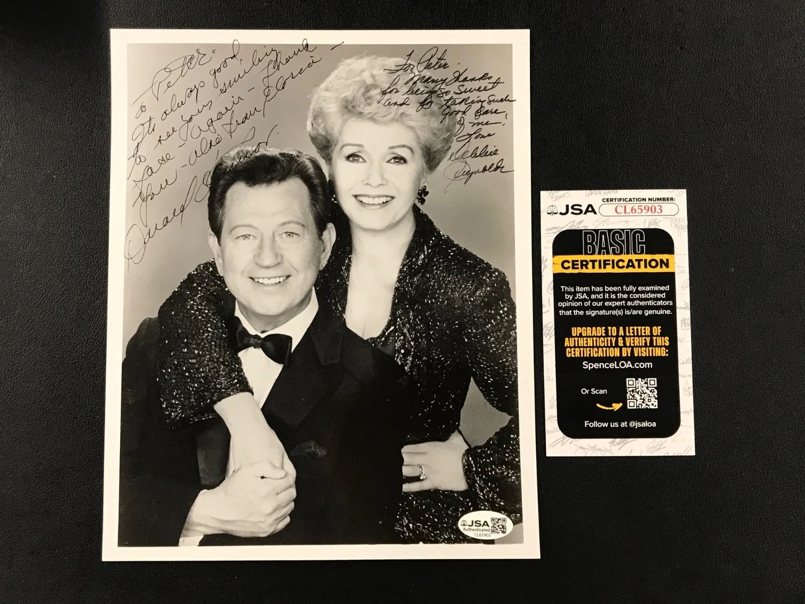 Debbie Reynolds, Donald O’Connor — Debbie Reynolds & Donald O'Connor Signed Photo JSA Singin' in the Rain Inscribed