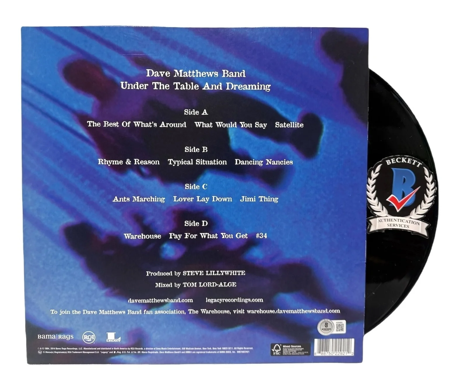 DAVE MATTHEWS SIGNED AUTOGRAPH DMB UNDER THE TABLE AND DREAMING LP VINYL BAS, image 2