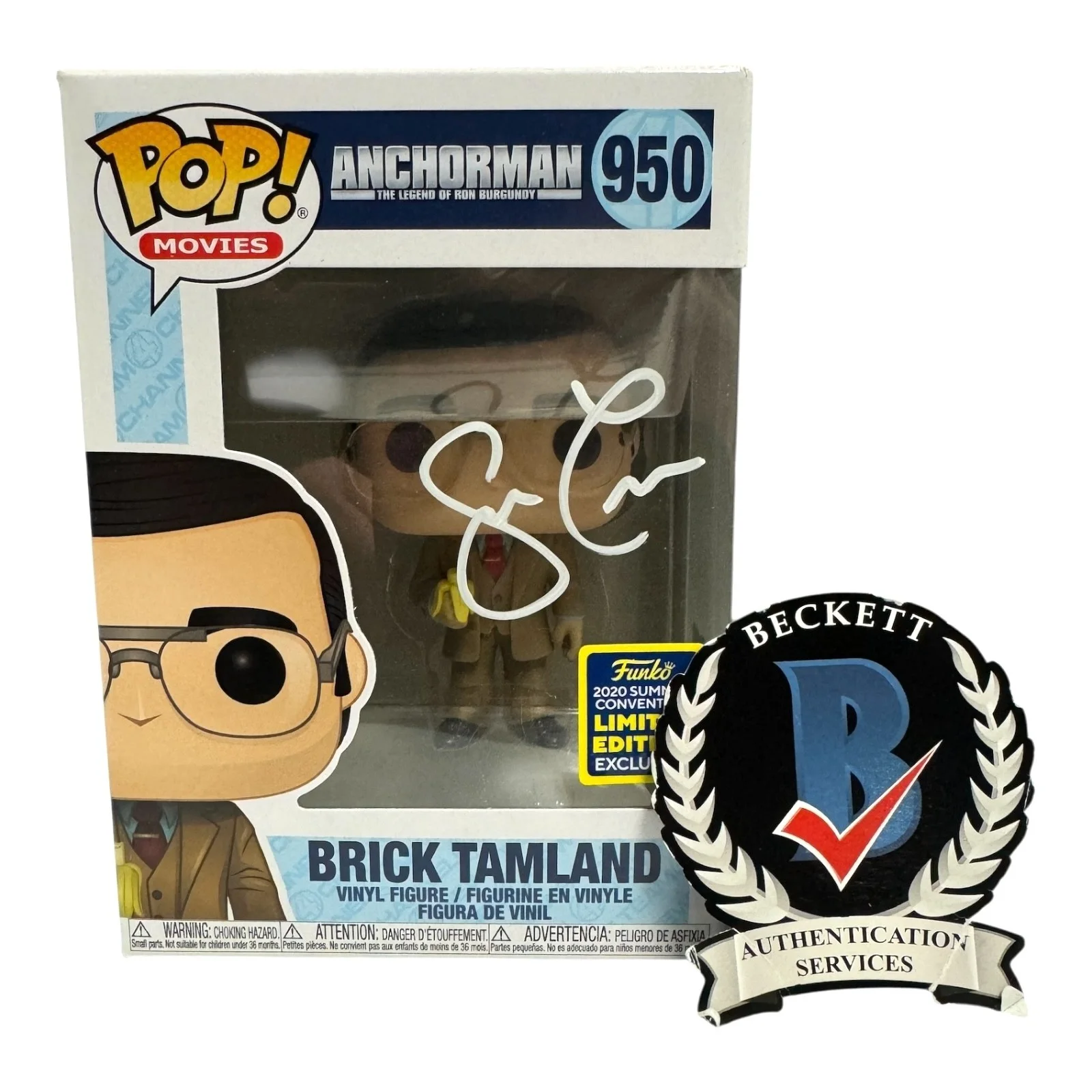 STEVE CARELL — Steve Carell Signed Autograph Anchorman Funko Pop 950 Beckett BAS Brick