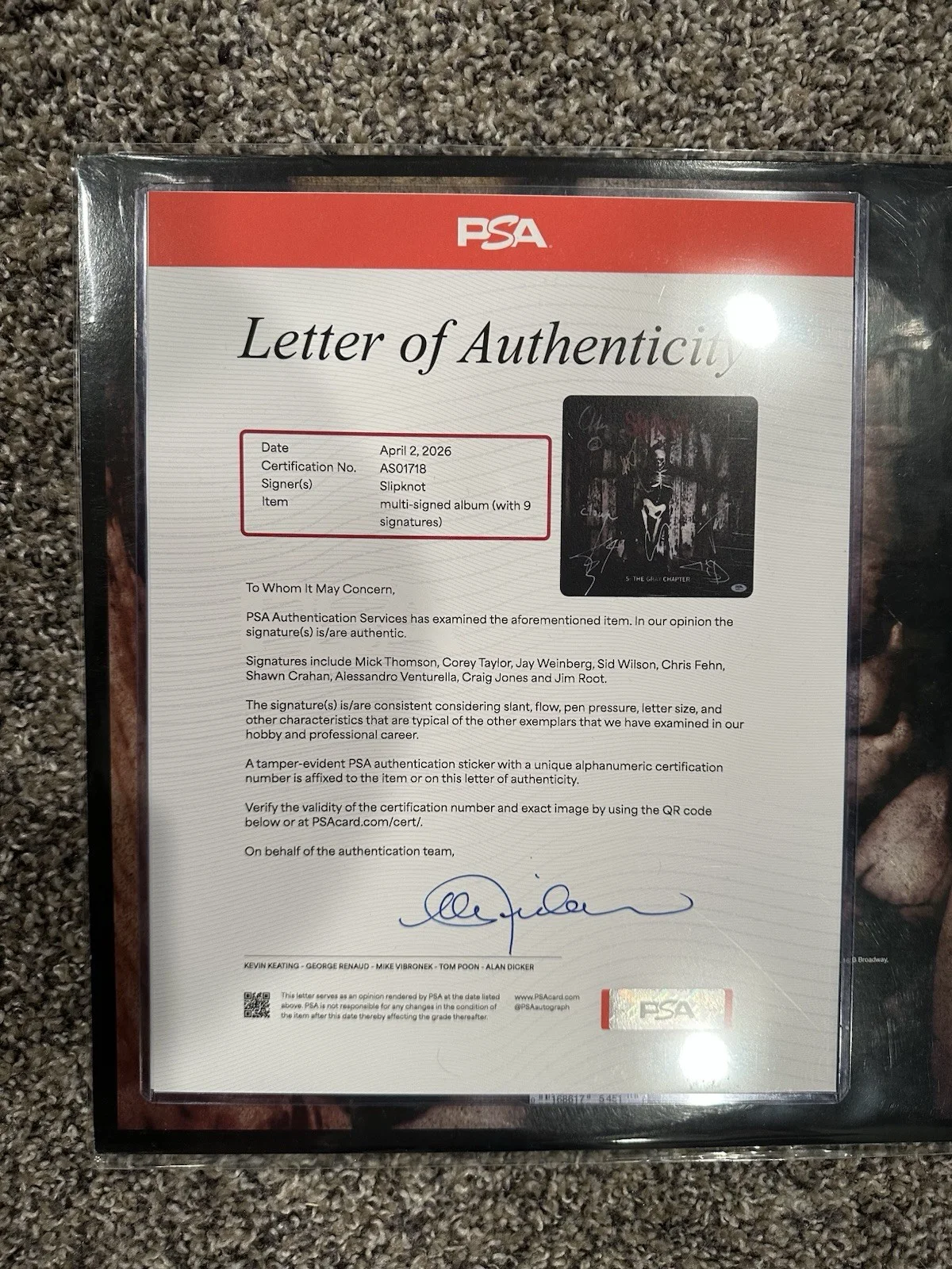 Slipknot Signed Gray Chapter Vinyl. Psa.x9, image 2
