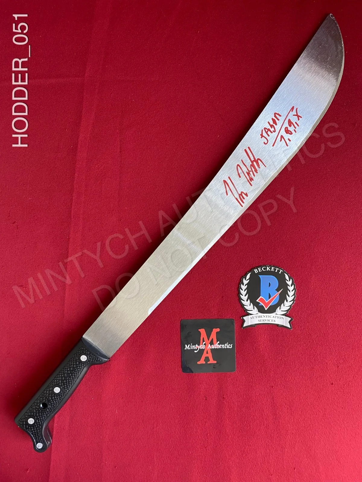 KANE HODDER — Kane Hodder autographed real 18" steel machete Friday The 13th Beckett Jason