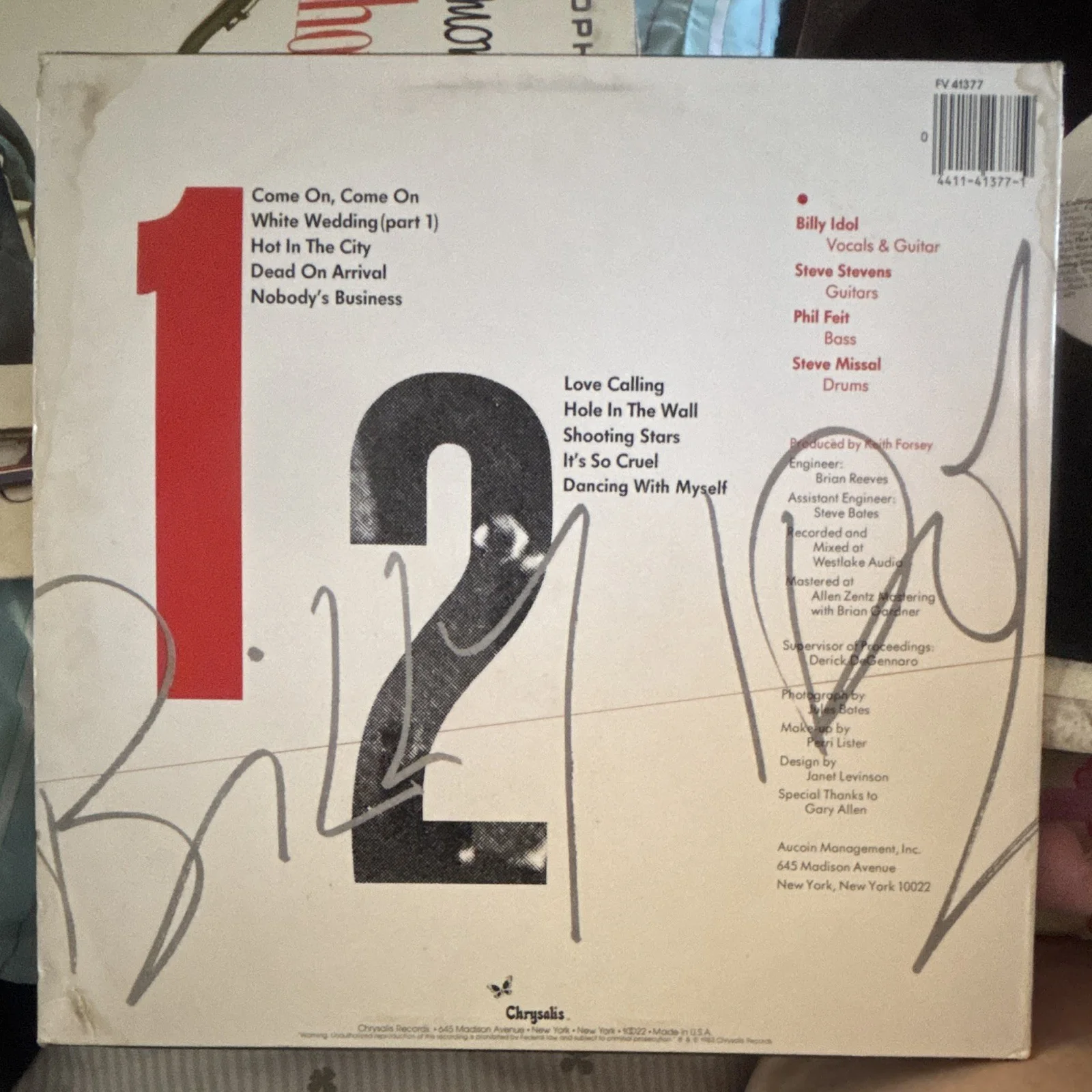 Billy Idol Autographed Self-Titled Vinyl Record Chrysalis w/ Original Sleeve, image 2