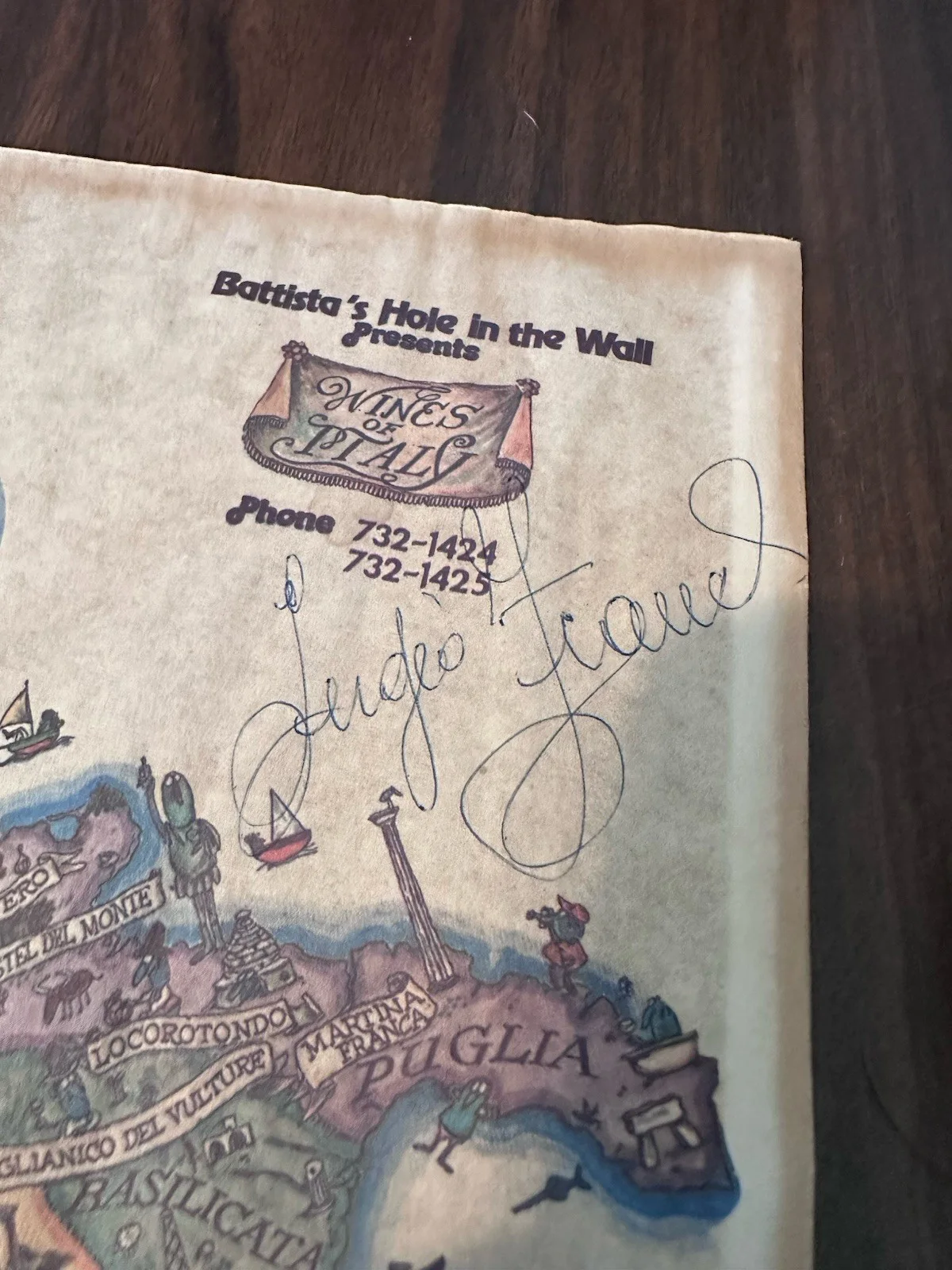 Sergio Franchi Signed Vintage Menu Battista’s Hole In The Wall Las Vegas Framed, image 3