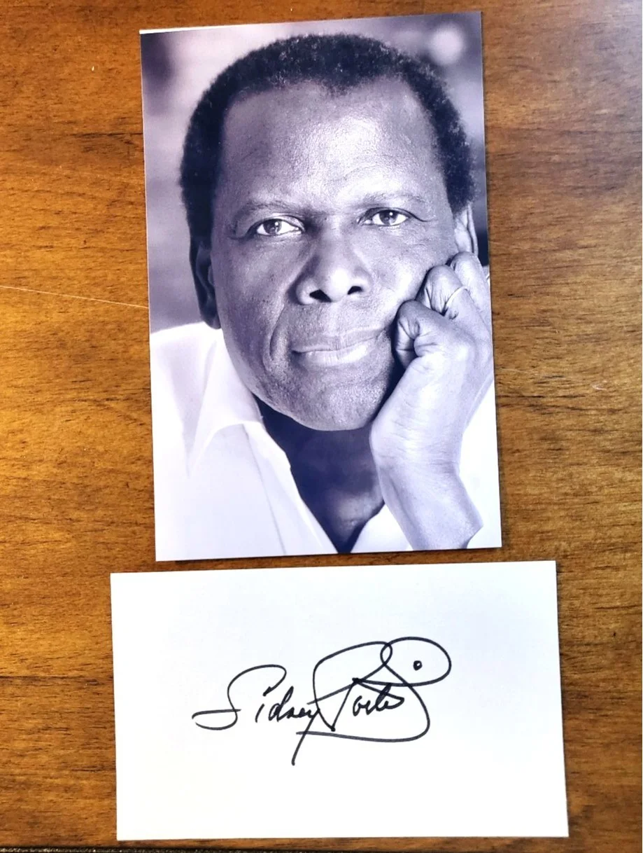 Sidney Poitier — Historic Oscar Winner SIDNEY POITIER Hand-Signed 3 x 5 card with Photo