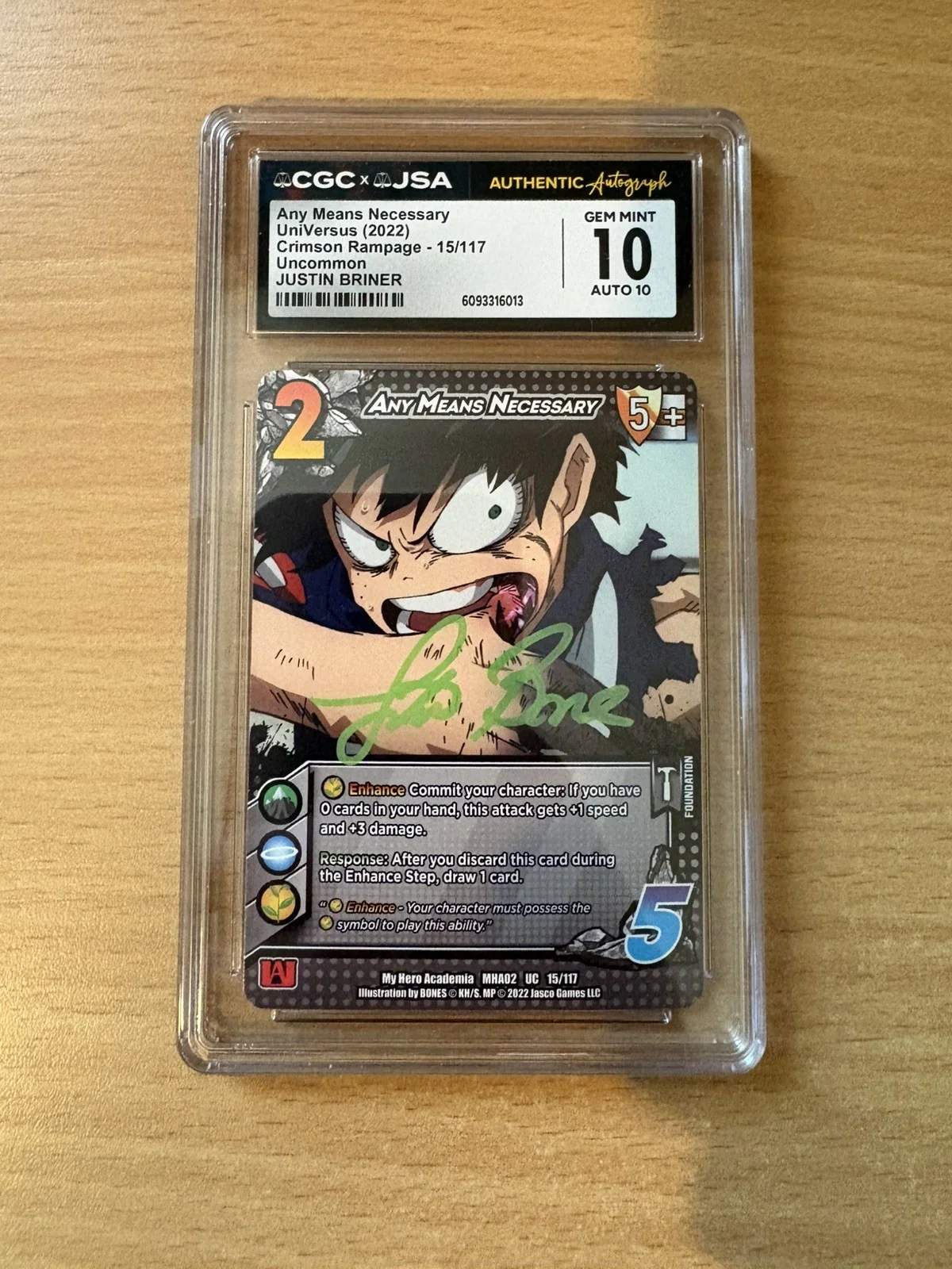 JUSTIN BRINER — JUSTIN BRINER SIGNED MY HERO ACADEMIA IZUKU MIDORIYA CGC 10 CARD AUTO