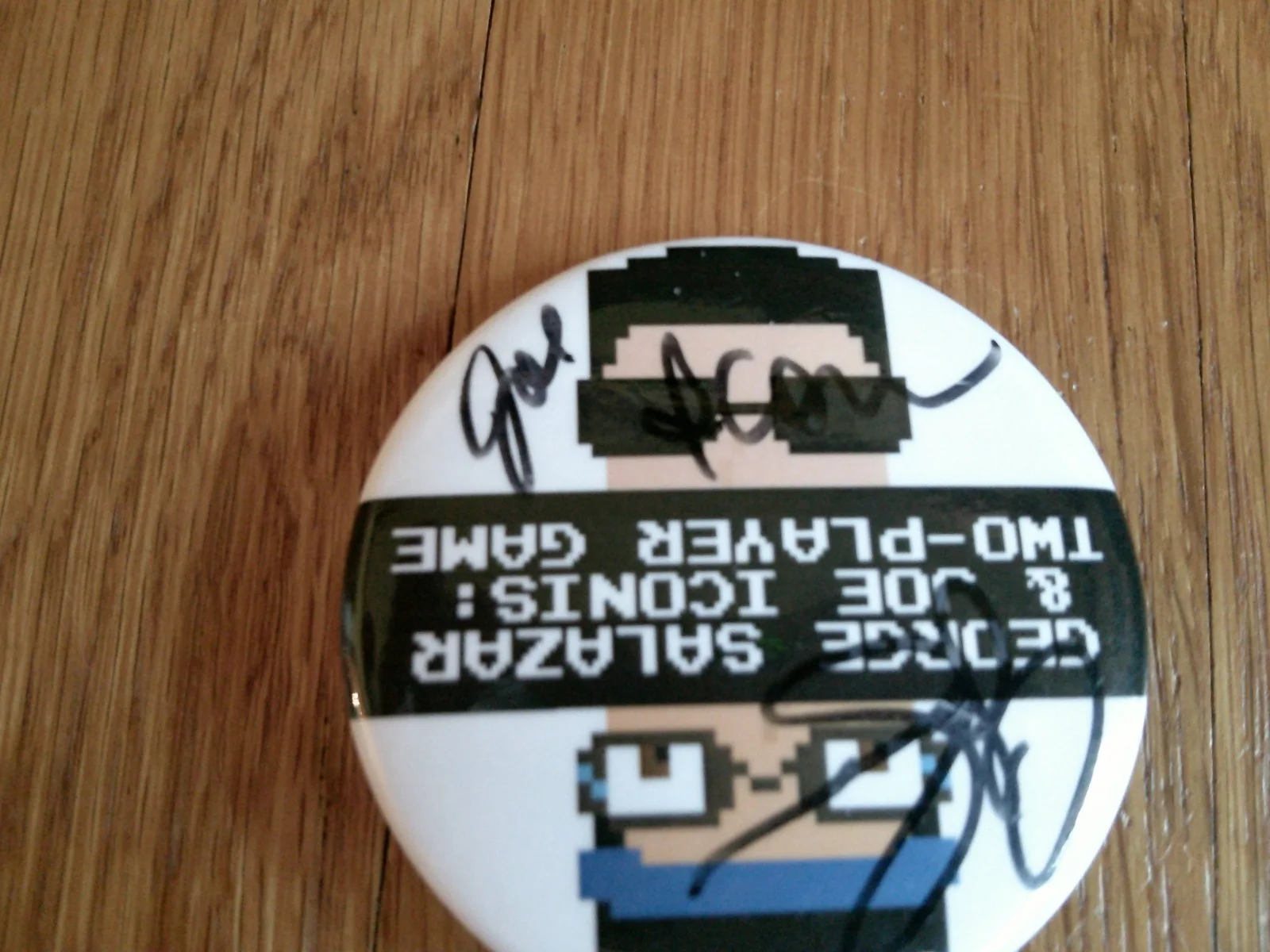George Salazar, Joe Iconis — Signed George Salazar Joe Iconis Two Player Game Button Pin Autograph, image 4