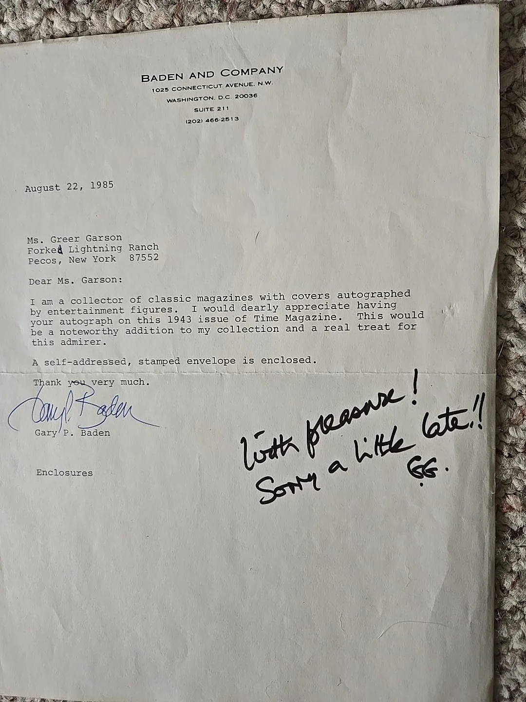 Greer Garson ' Film-Stage-TV ' Signed Letter Very Rare!, image 2