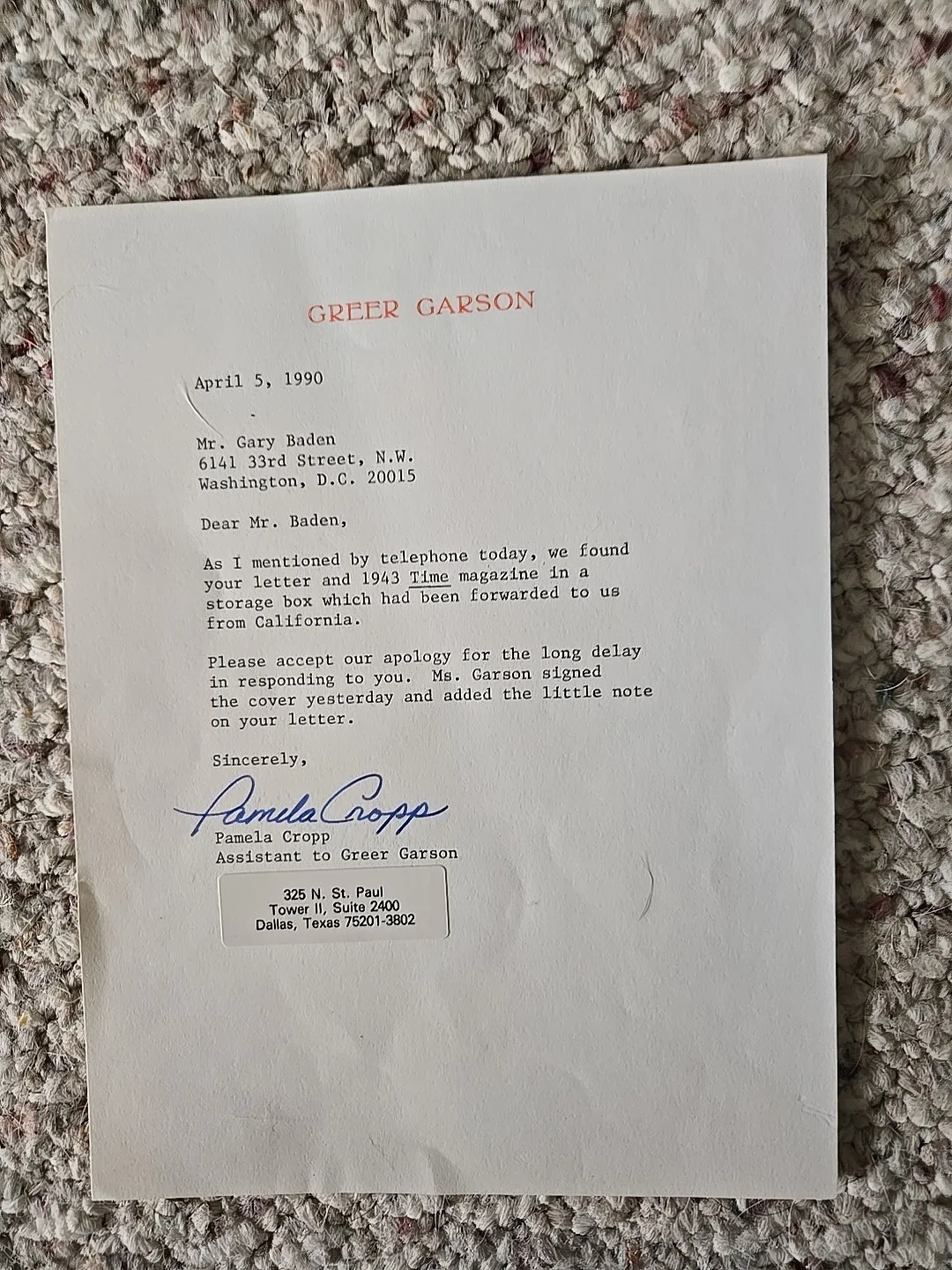 Greer Garson ' Film-Stage-TV ' Signed Letter Very Rare!, image 4