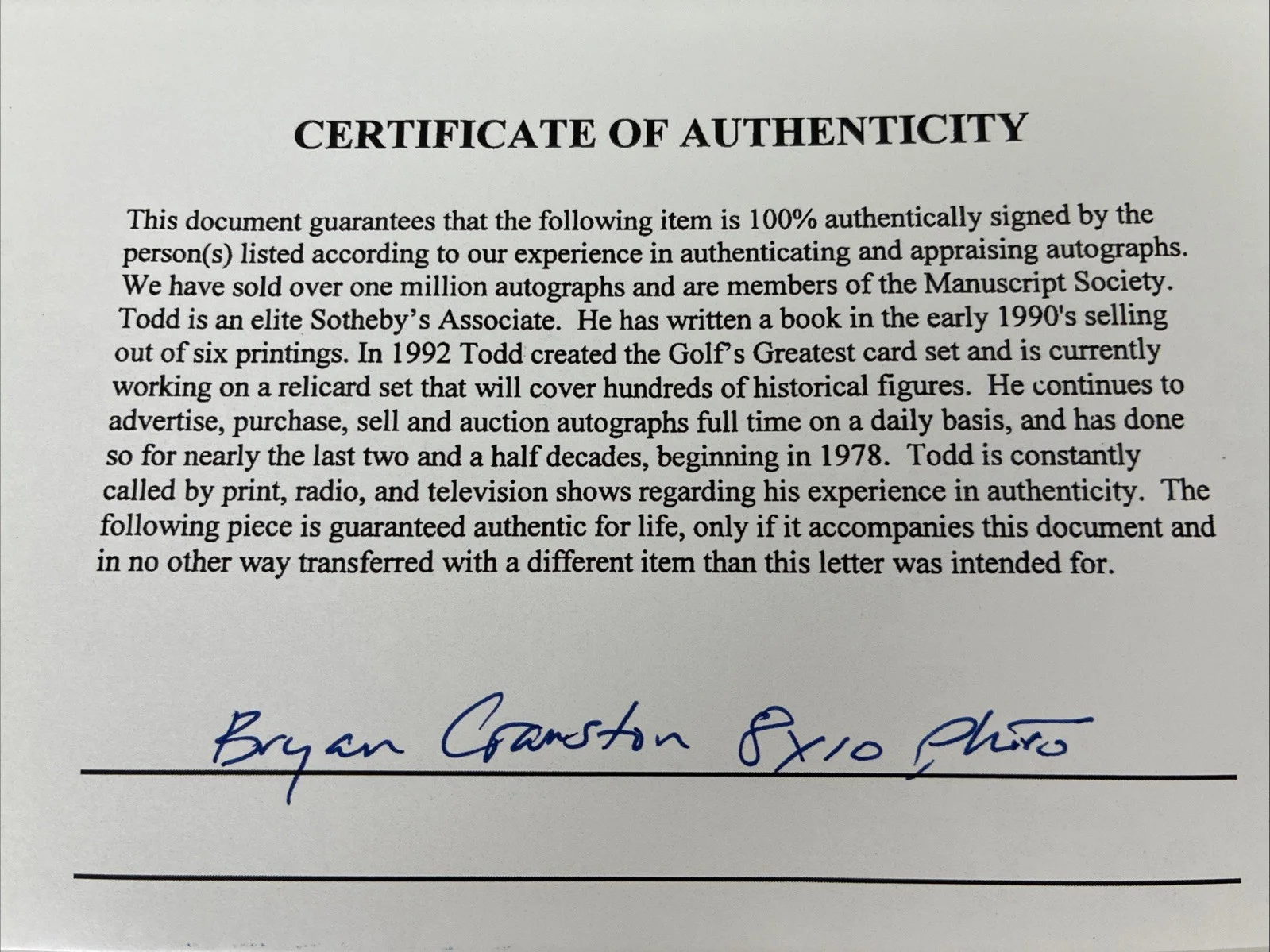 Bryan Cranston — Bryan Cranston BREAKING BAD Autographed Signed 8x10 COA, image 4