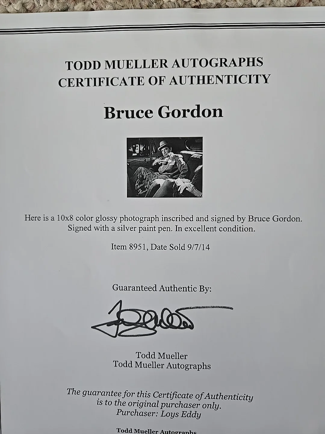 Bruce Gordon ' Film-Stage-TV ' Signed 8x10 Photo. C.O.A!, image 4