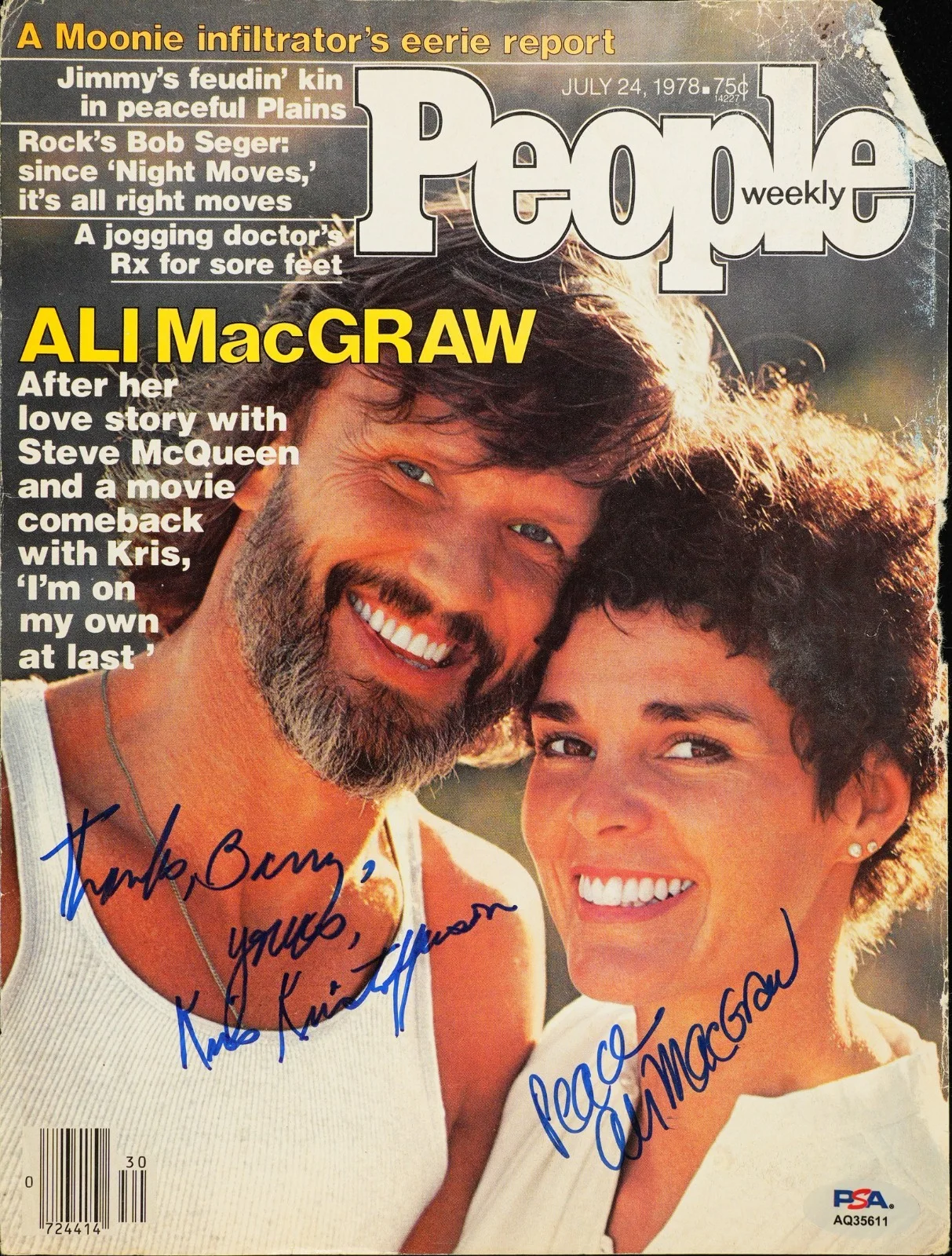 Kris Kristofferson, Ali MacGraw — KRIS KRISTOFFERSON & ALI MACGRAW SIGNED AUTOGRAPHED PEOPLE MAGAZINE COVER PSA, image 2