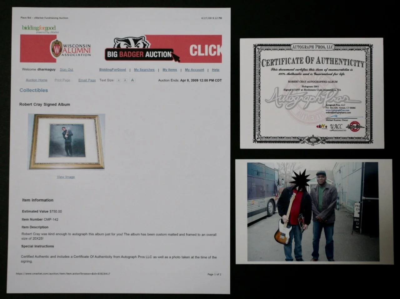 Robert Cray Framed Album Cover, signed by artist with COA, изображение 5