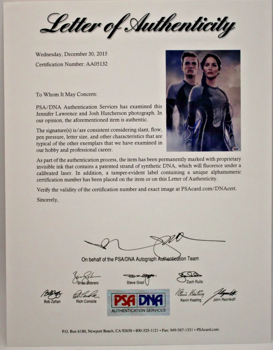 Jennifer Lawrence Josh Hutcherson — Jennifer Lawrence Josh Hutcherson Dual Signed 11x14 Photo Hunger Games PSA/DNA, изображение 5