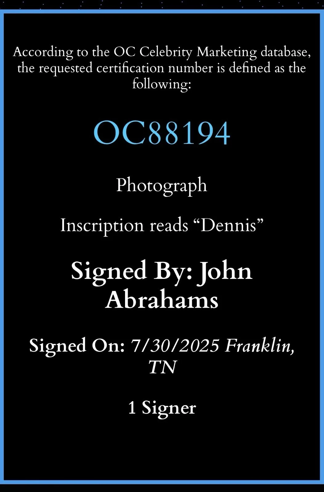 Jon Abrahams Autographed Dennis Terrifier 3 8X10 Horror Movie Photograph W COA, изображение 4