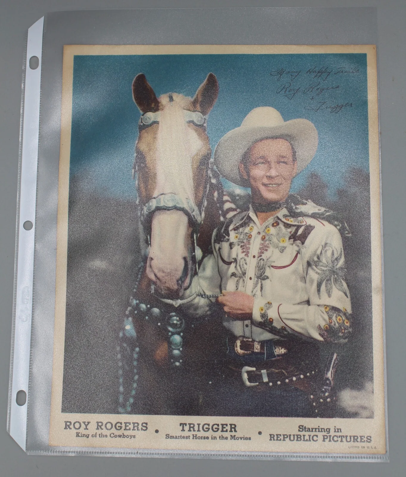 Roy Rogers, Trigger — Roy Rogers & Trigger Signed Color 8x10 Photograph Rex & Ritz Theatres, изображение 4