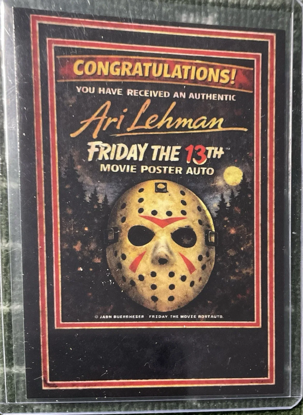 ARI LEHMAN — FRIDAY THE 13th MOVIE POSTER CARD AUTO ARI LEHMAN COA CAMP HORROR 1ST JASON, изображение 2