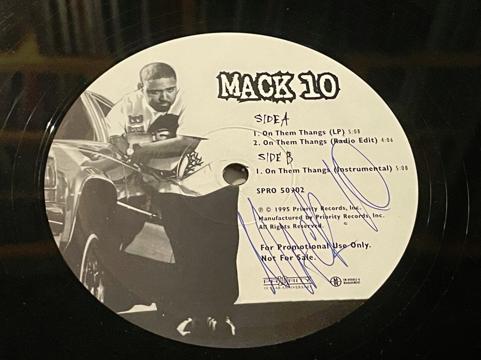 RARE SIGNED Mack 10 On Them Thangs Promo 12" Single Priority Records USED GOOD, image 3