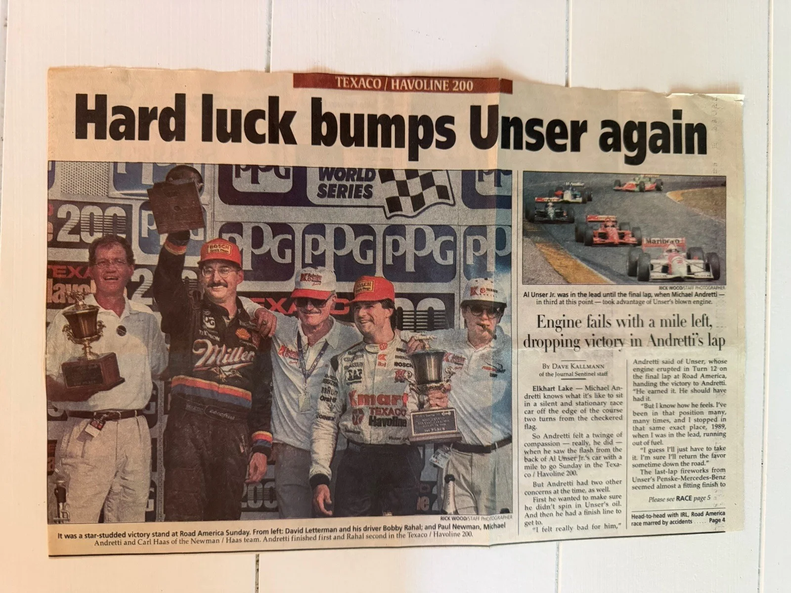 David Letterman Signed VIP Race Tickets Paul Newman, Bobby Rahal,Andretti, 8/96, image 3