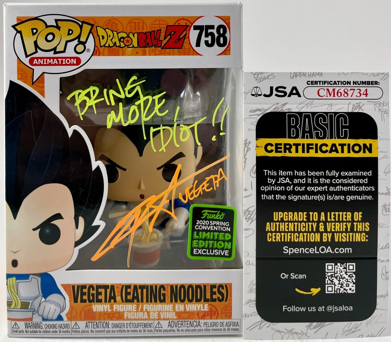 Chris Sabat — Chris Sabat Signed Dragon Ball Z Vegeta Eating Noodles Funko POP! Vinyl JSA COA